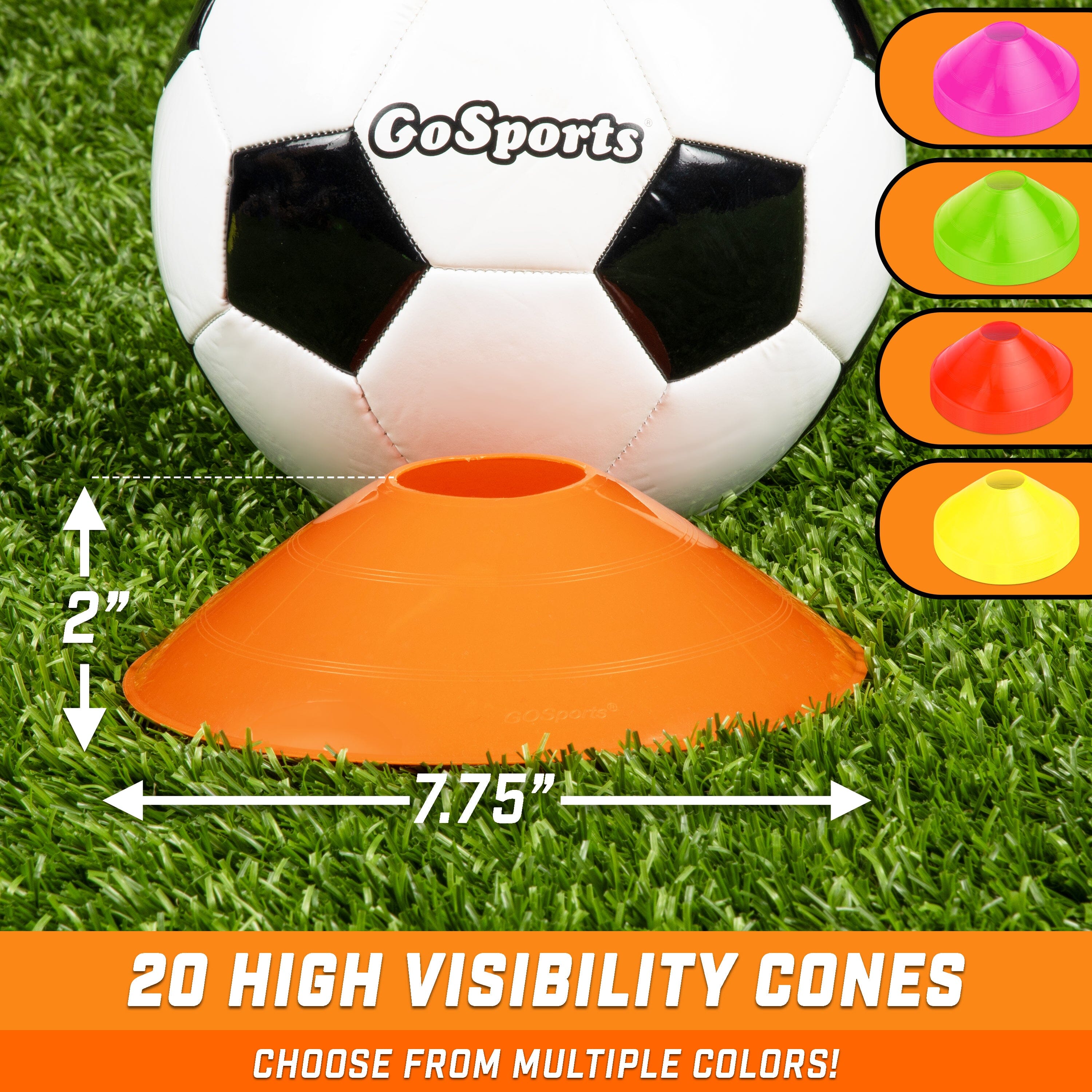 GoSports Premium Sports Cones for Training and Drills - 20 Pack with Tote Cones GoSports 