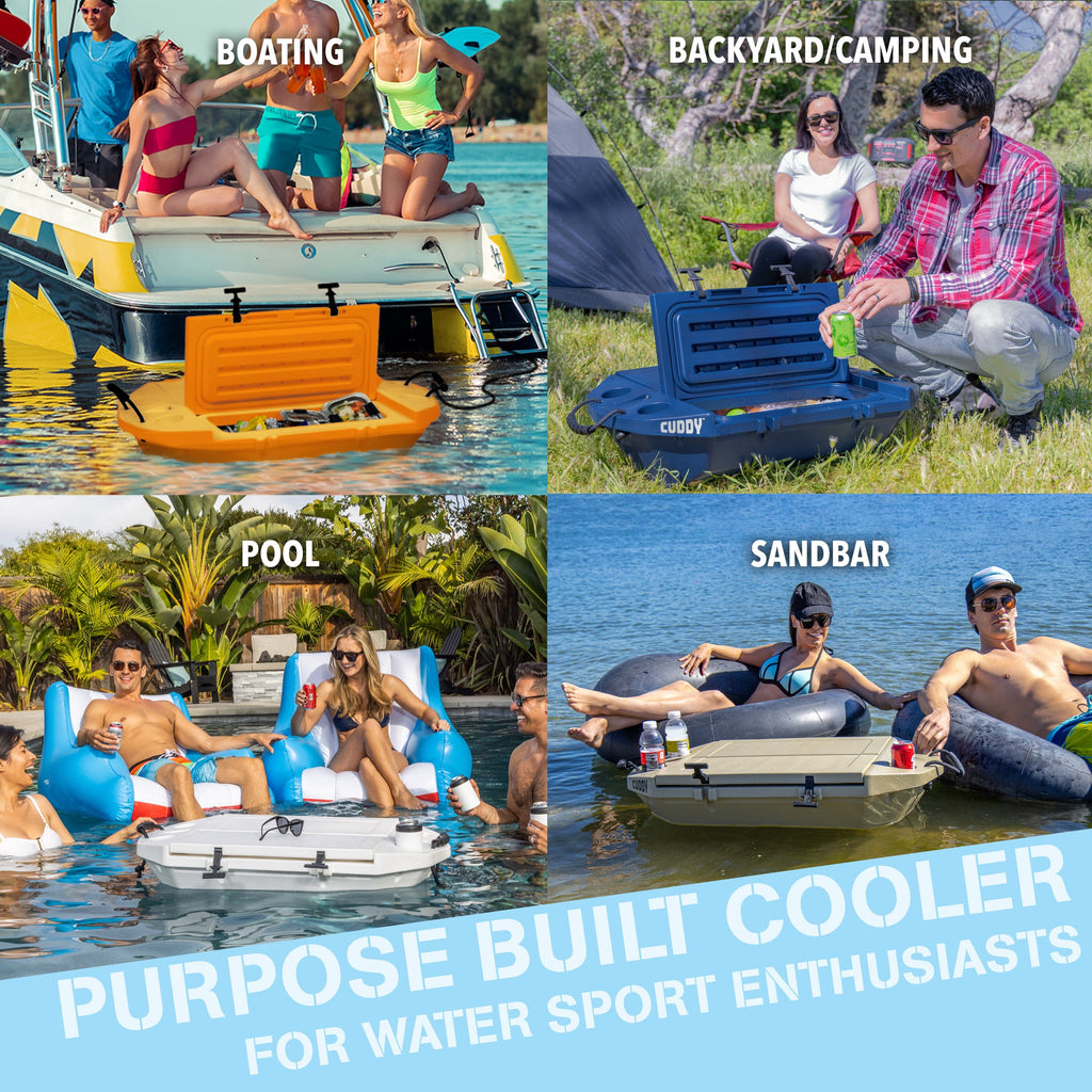 Cuddy Floating Cooler and Dry Storage Vessel - 40QT - Amphibious Hard Shell Design, Navy GoSports 