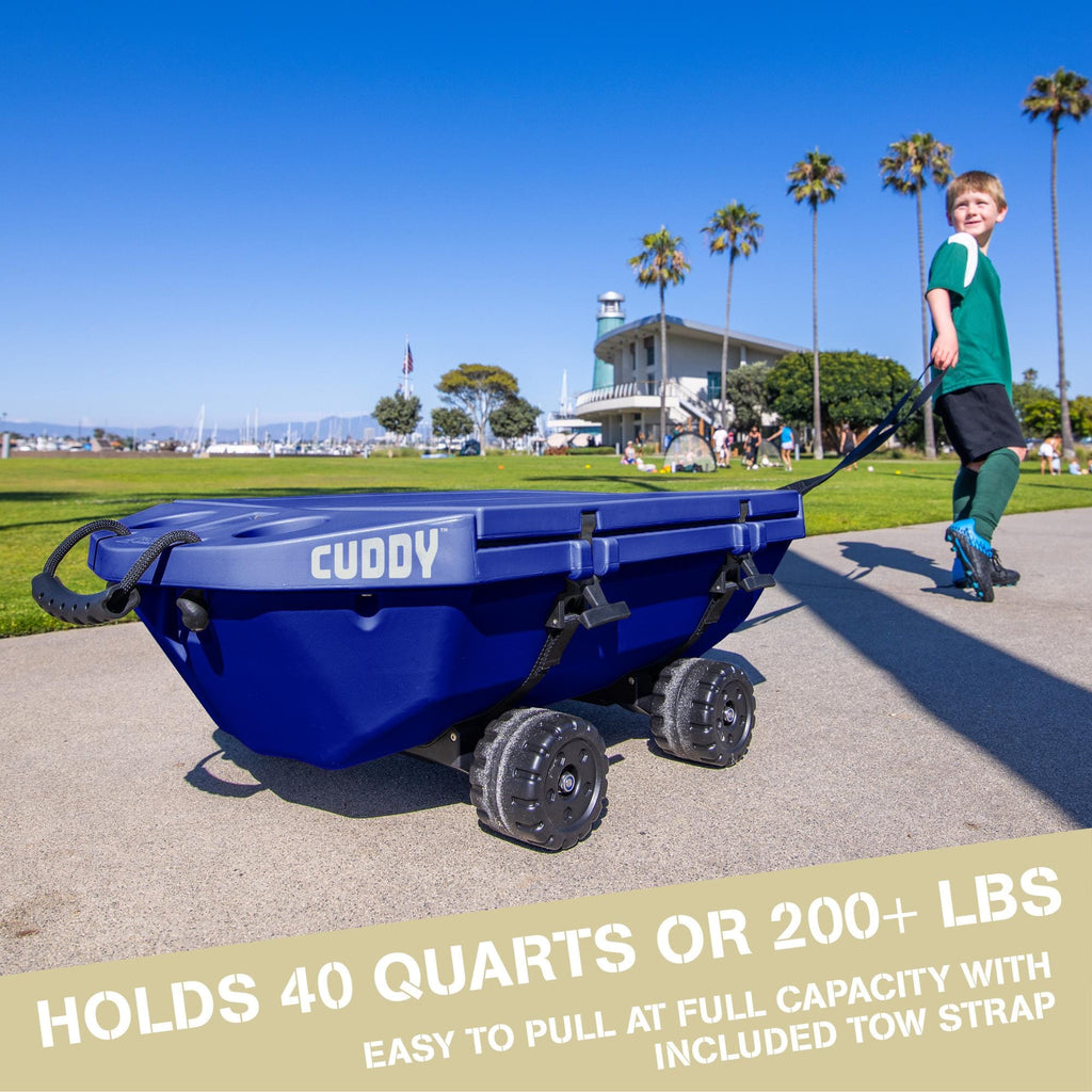 Cuddy 40 QT Floating Cooler and Dry Storage Vessel with Cuddy Crawler Wheel Kit - Navy GoSports 