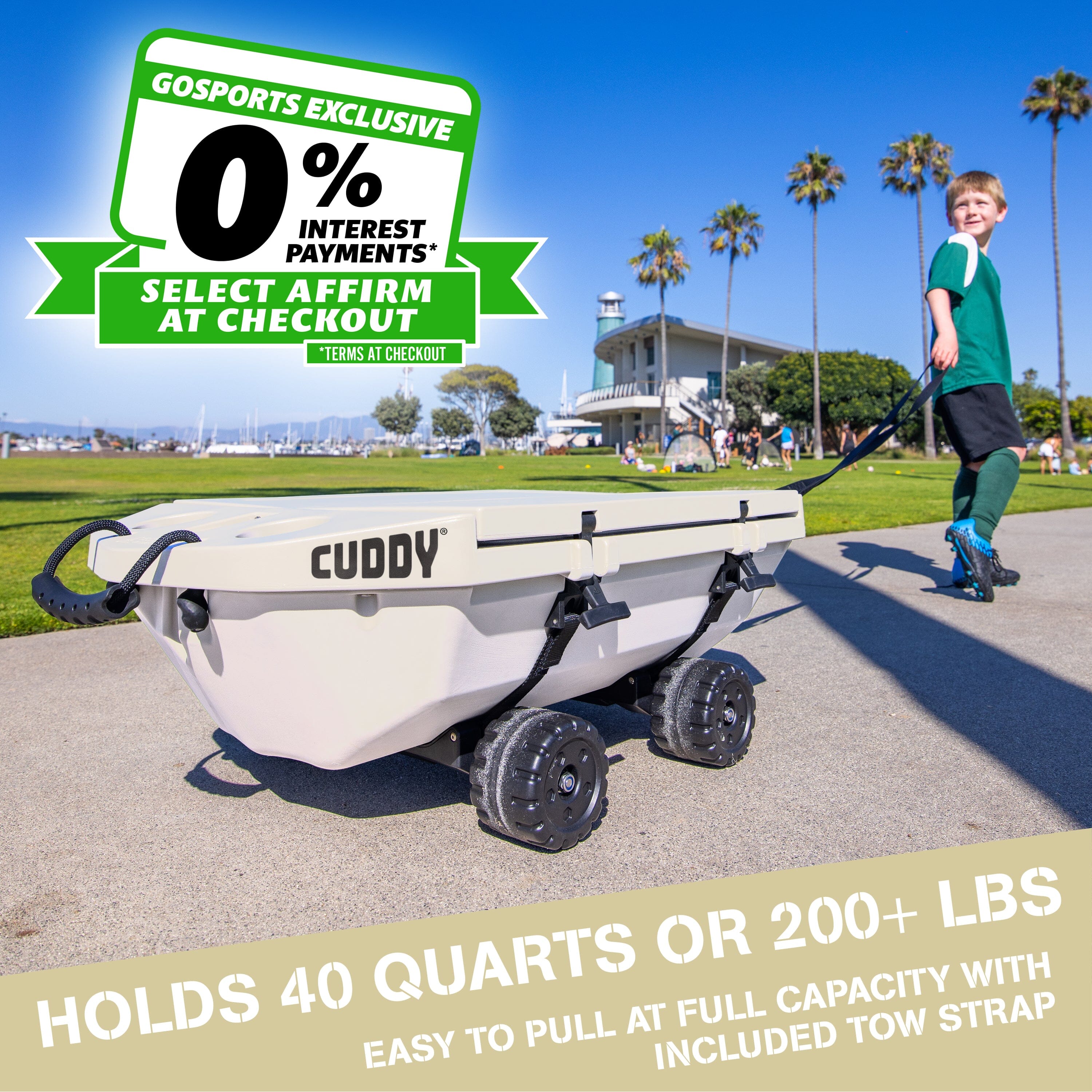 Cuddy 40 QT Floating Cooler and Dry Storage Vessel with Cuddy Crawler Wheel Kit - White GoSports 