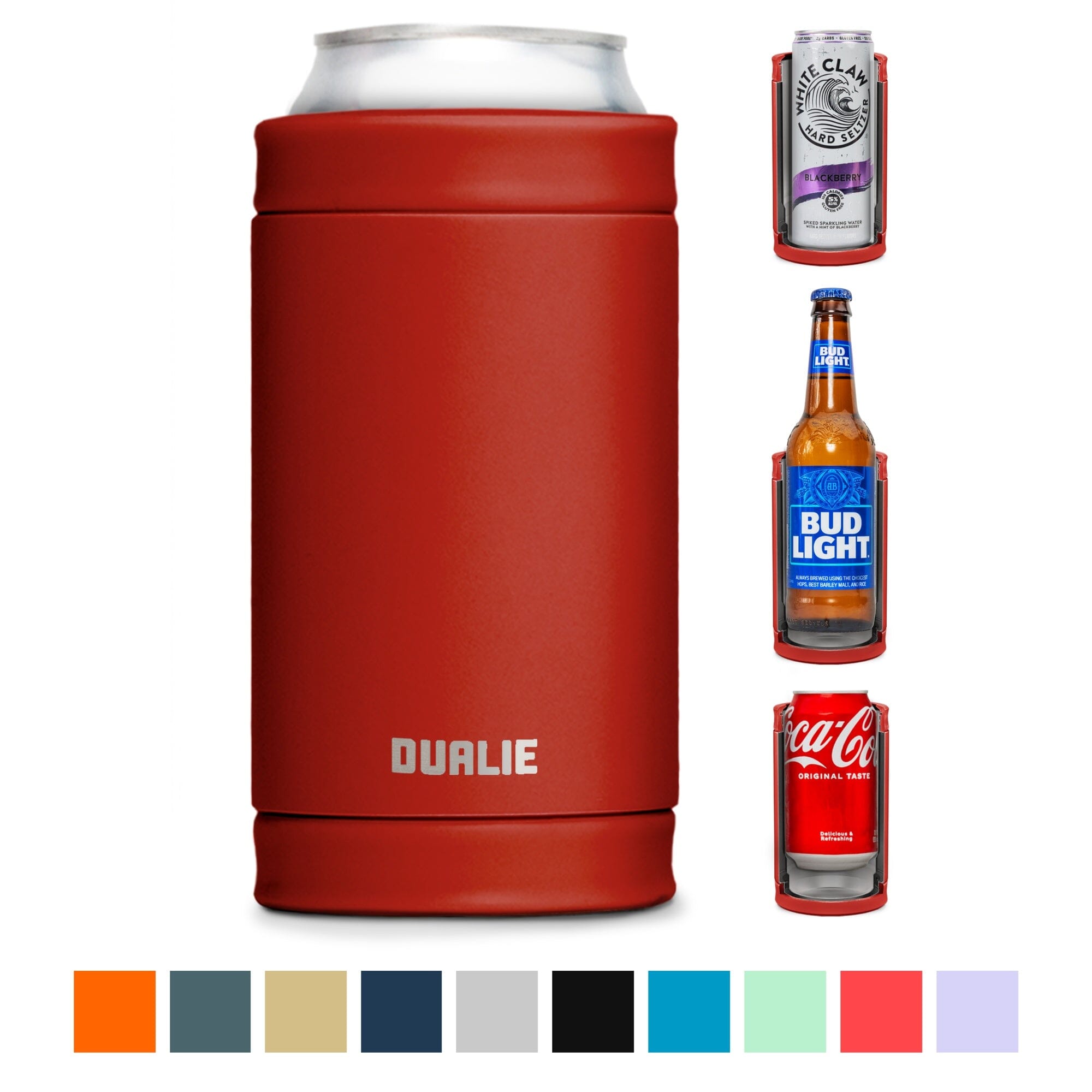 DUALIE 3 in 1 Insulated Can Cooler - 15+ Colors - Universal Size for 12 oz Cans, Slim Cans, and Bottles GoSports Burnt Red 