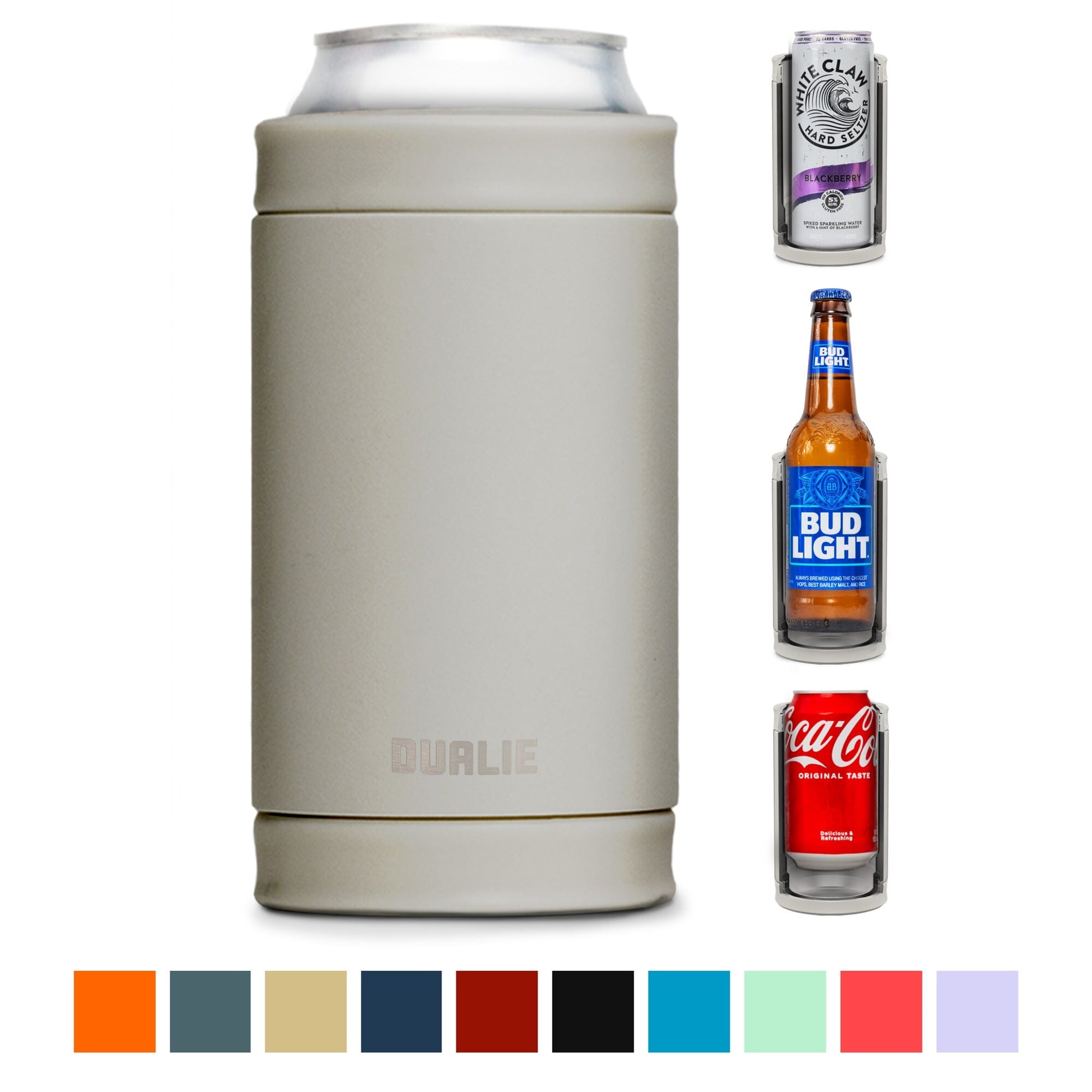 DUALIE 3 in 1 Insulated Can Cooler - 15+ Colors - Universal Size for 12 oz Cans, Slim Cans, and Bottles GoSports Fog Gray 