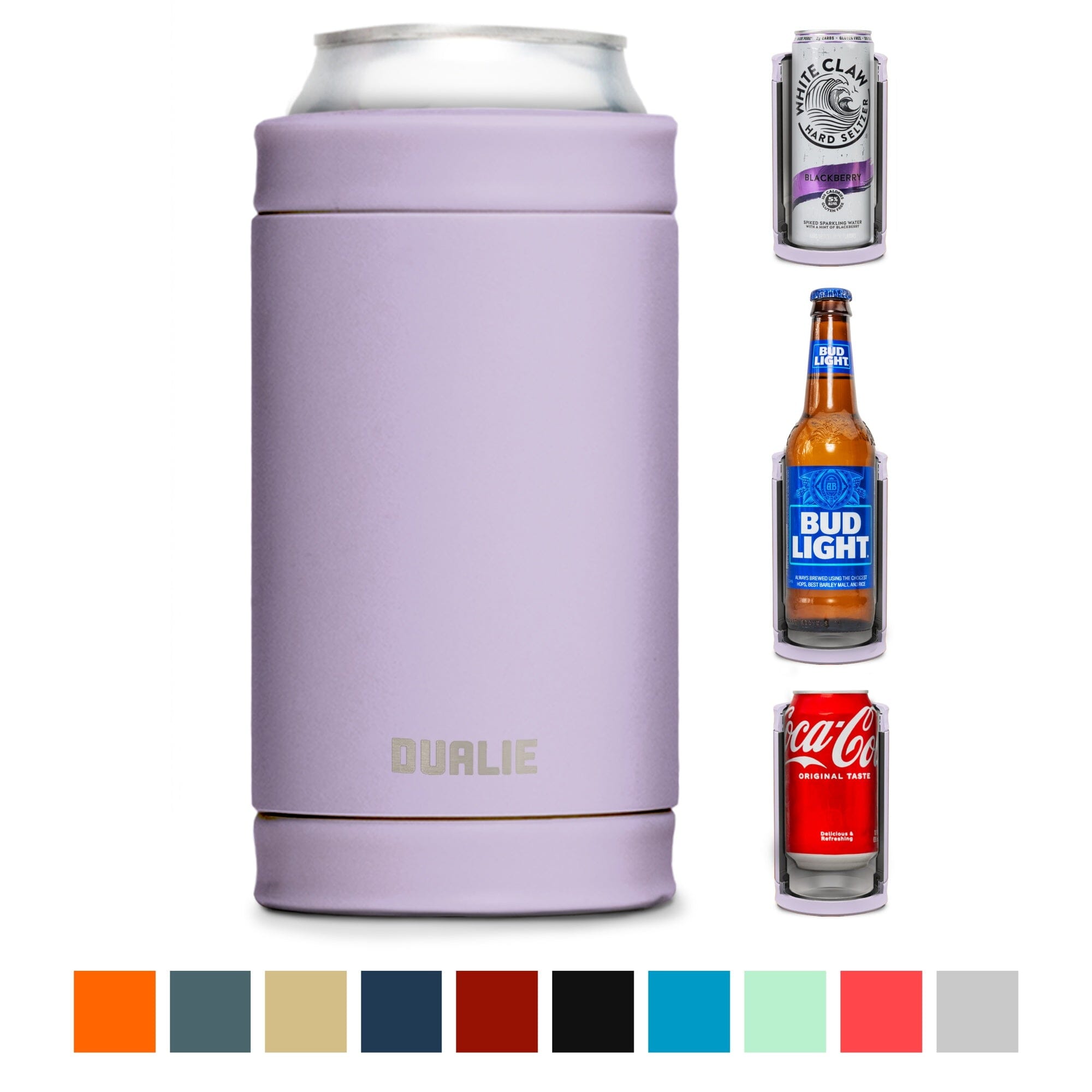DUALIE 3 in 1 Insulated Can Cooler - 15+ Colors - Universal Size for 12 oz Cans, Slim Cans, and Bottles GoSports Lavender 