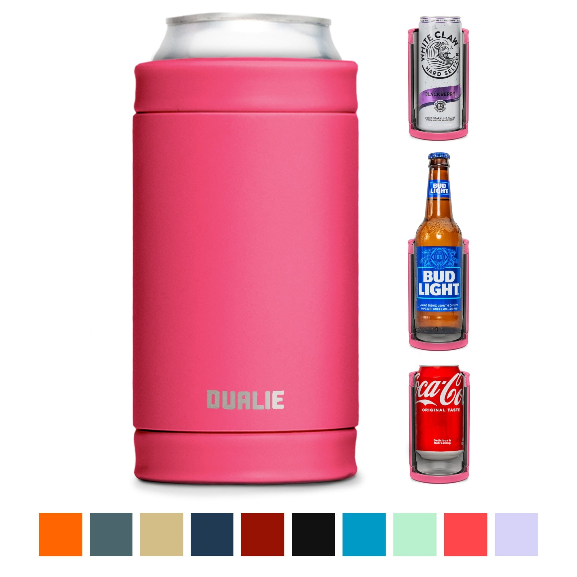 DUALIE 3 in 1 Insulated Can Cooler - 15+ Colors - Universal Size for 12 oz Cans, Slim Cans, and Bottles GoSports Magenta 