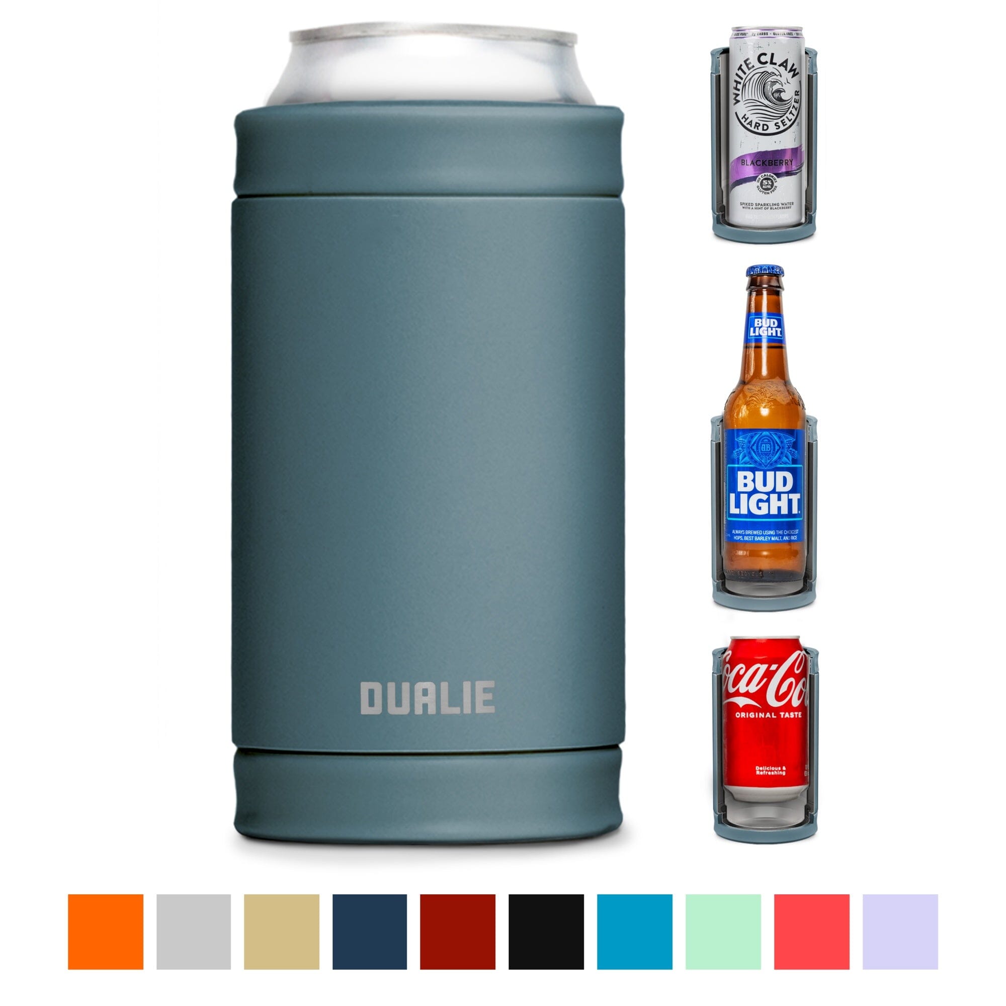DUALIE 3 in 1 Insulated Can Cooler - 15+ Colors - Universal Size for 12 oz Cans, Slim Cans, and Bottles GoSports Stone Blue 