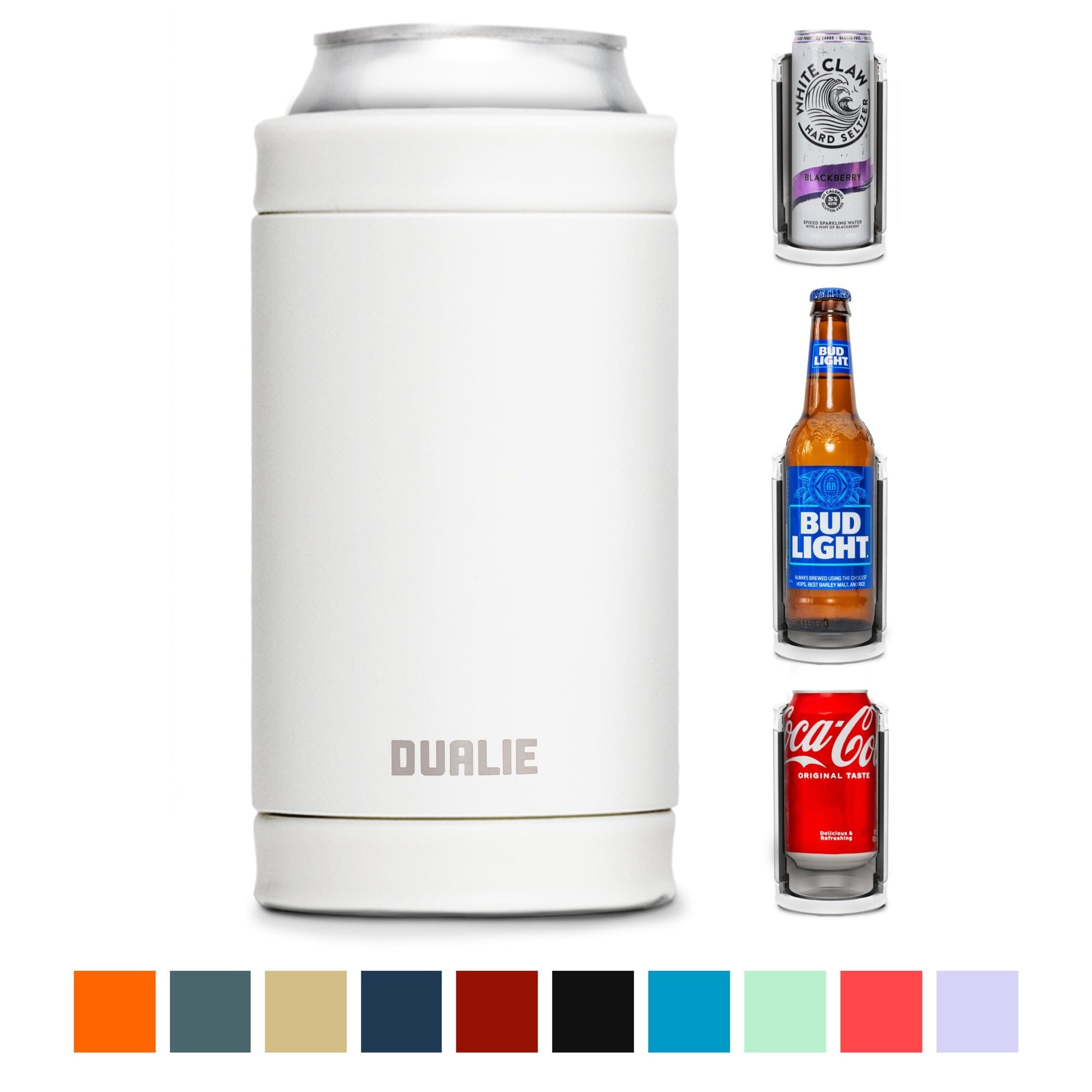 DUALIE 3 in 1 Insulated Can Cooler - 15+ Colors - Universal Size for 12 oz Cans, Slim Cans, and Bottles GoSports White 