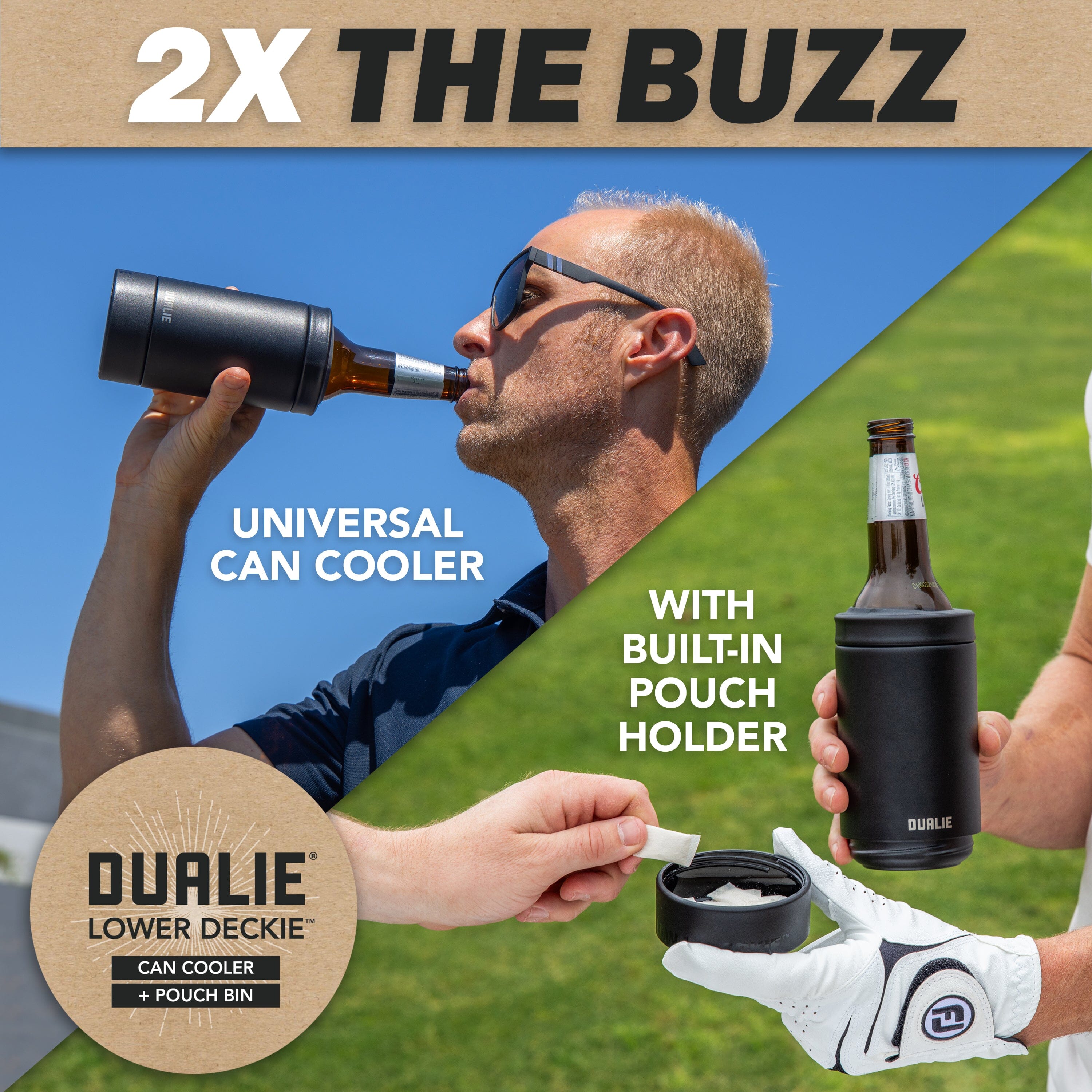 DUALIE Lower Deckie - Insulated 12 oz Can Cooler with Pouch Container - Universal Drink Holder with Built-in Pouch Bin - Black PlayGoSports.com 