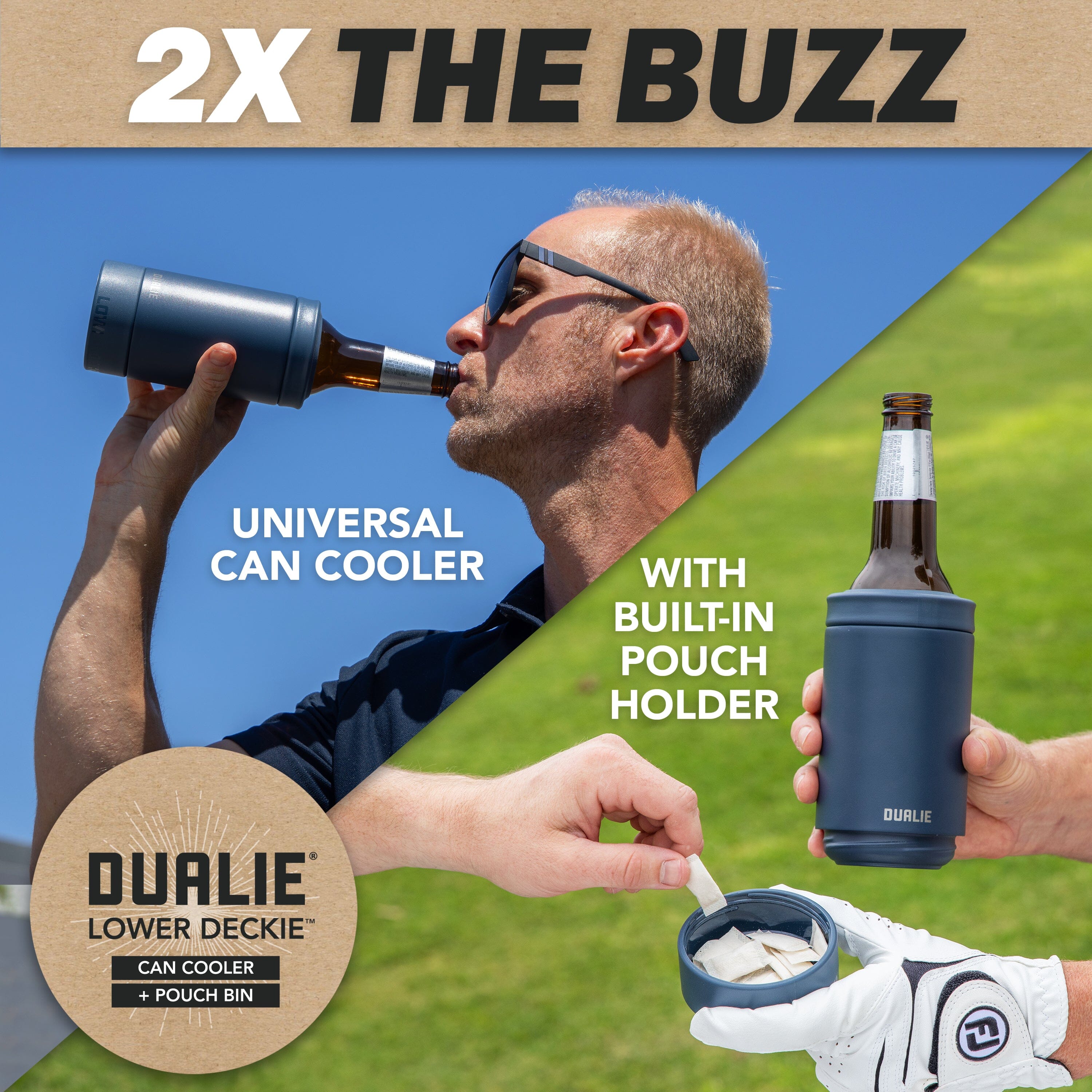 DUALIE Lower Deckie - Insulated 12 oz Can Cooler with Pouch Container - Universal Drink Holder with Built-in Pouch Bin - Navy PlayGoSports.com 