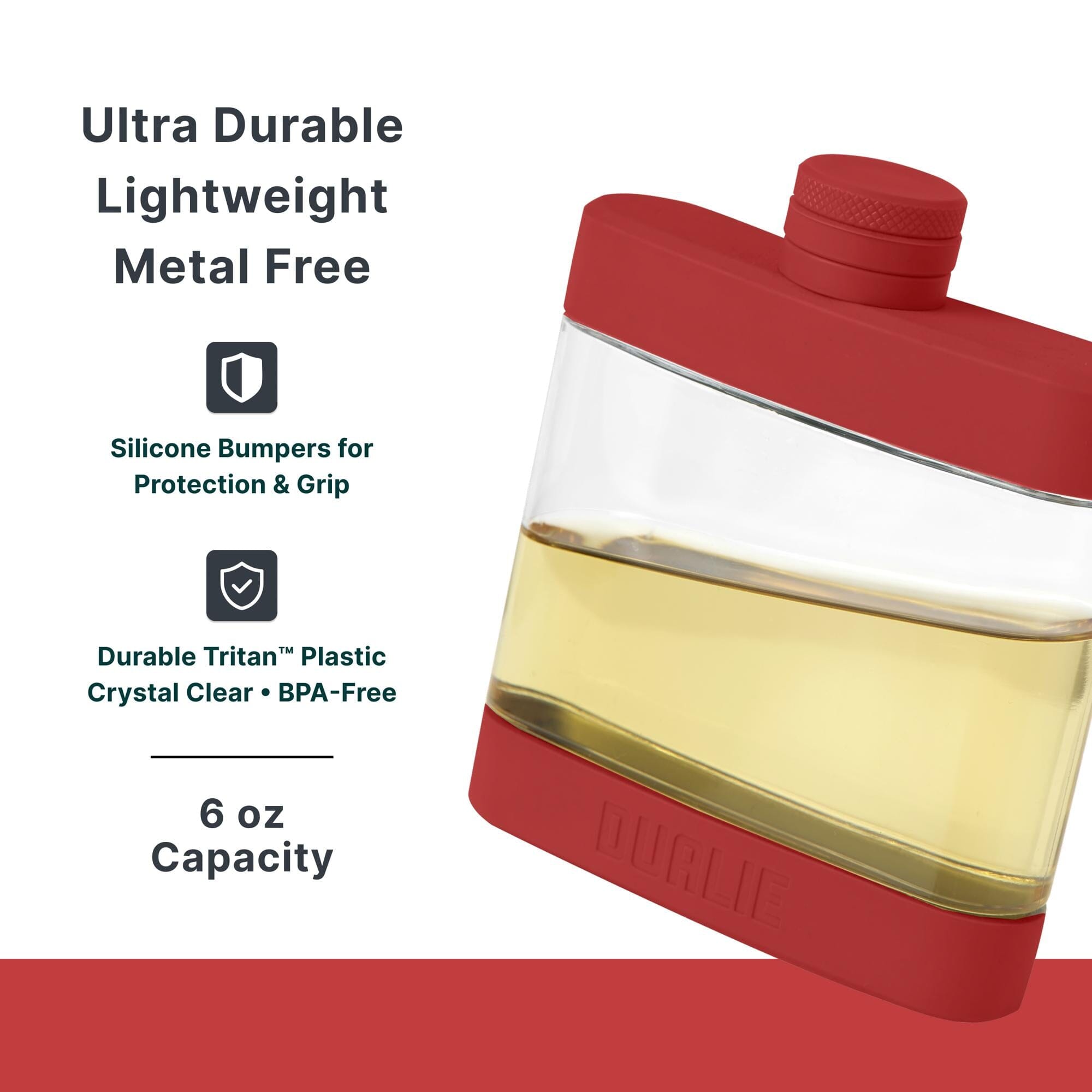 DUALIE 6 oz Hip Flask for Liquor - Undetectable Shatterproof Alcohol Flasks with Clear Tritan Plastic and Silicone Grip - Flask Gift for Men & Women Playgosports.com 