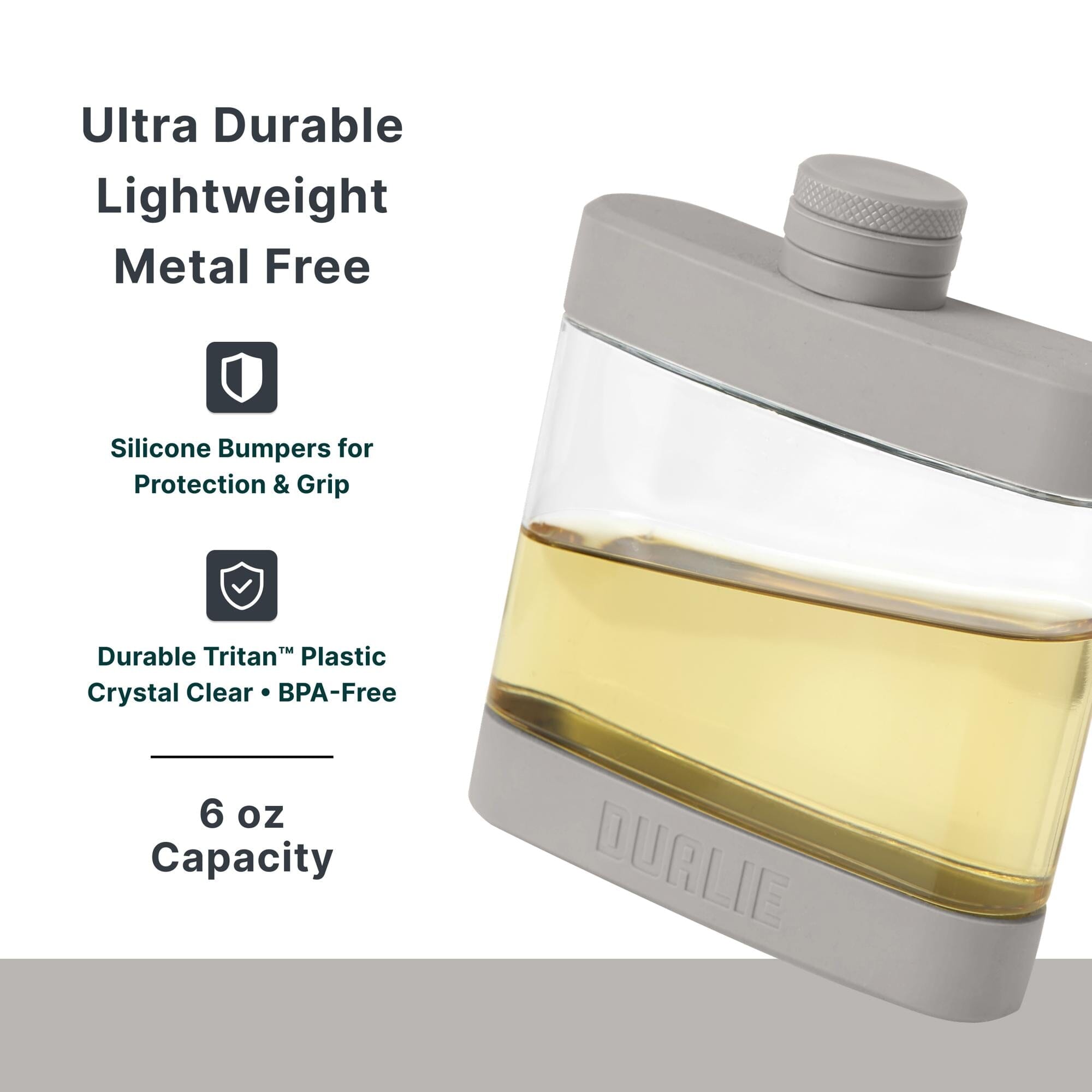 DUALIE 6 oz Hip Flask for Liquor - Undetectable Shatterproof Alcohol Flasks with Clear Tritan Plastic and Silicone Grip - Flask Gift for Men & Women Playgosports.com 
