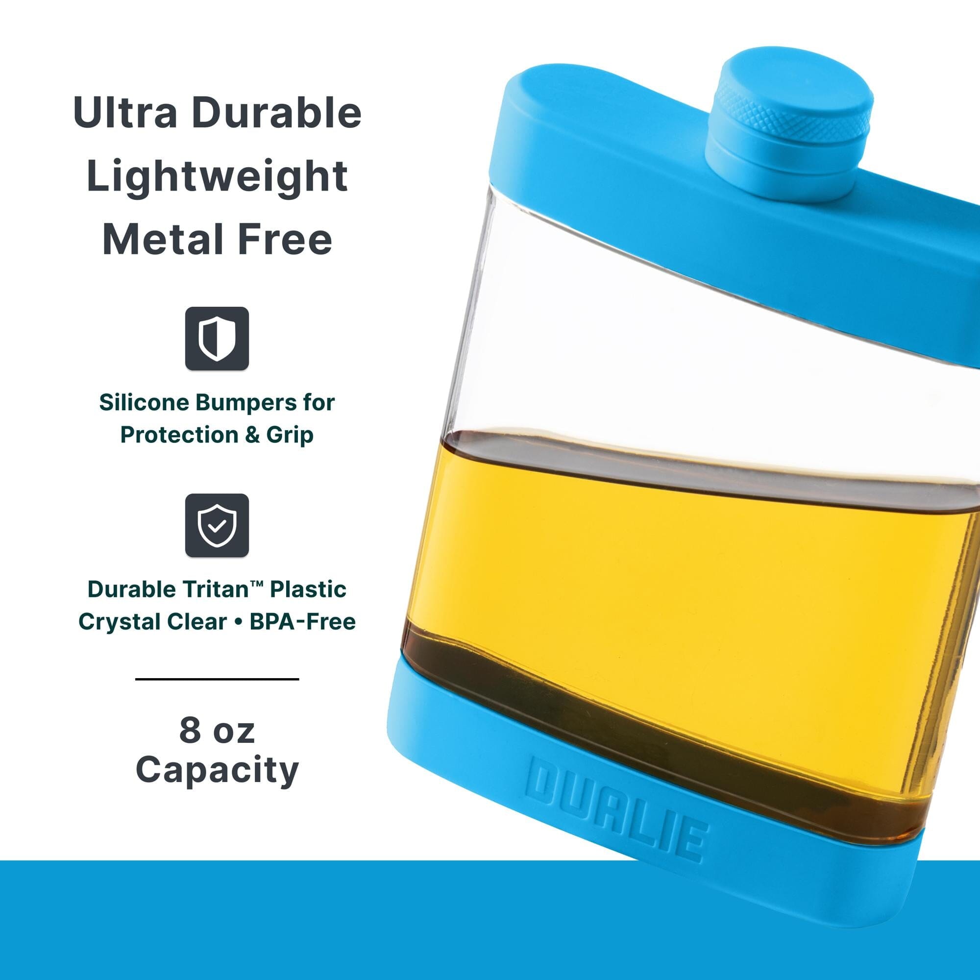 DUALIE 8 oz Hip Flask for Liquor - Undetectable Shatterproof Alcohol Flasks with Clear Tritan Plastic and Silicone Grip - Flask Gift for Men & Women Playgosports.com 
