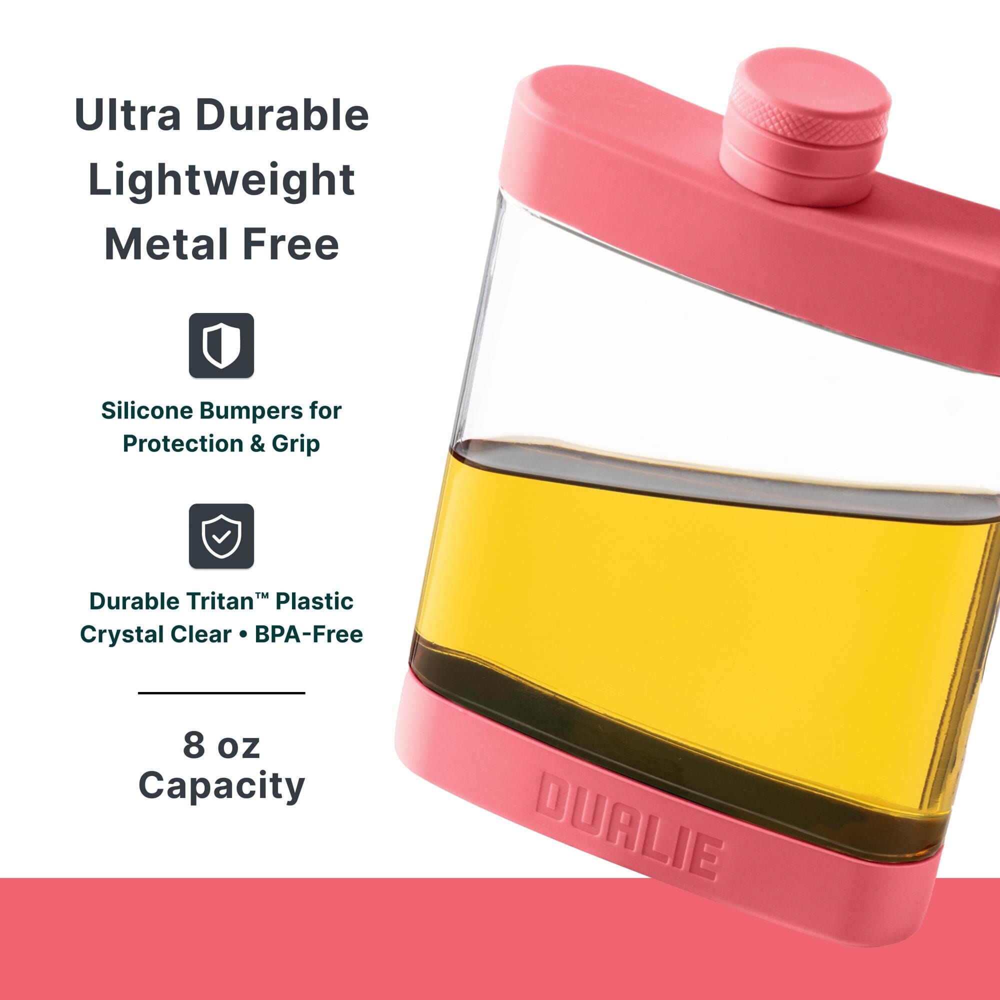 DUALIE 8 oz Hip Flask for Liquor - Undetectable Shatterproof Alcohol Flasks with Clear Tritan Plastic and Silicone Grip - Flask Gift for Men & Women Playgosports.com 