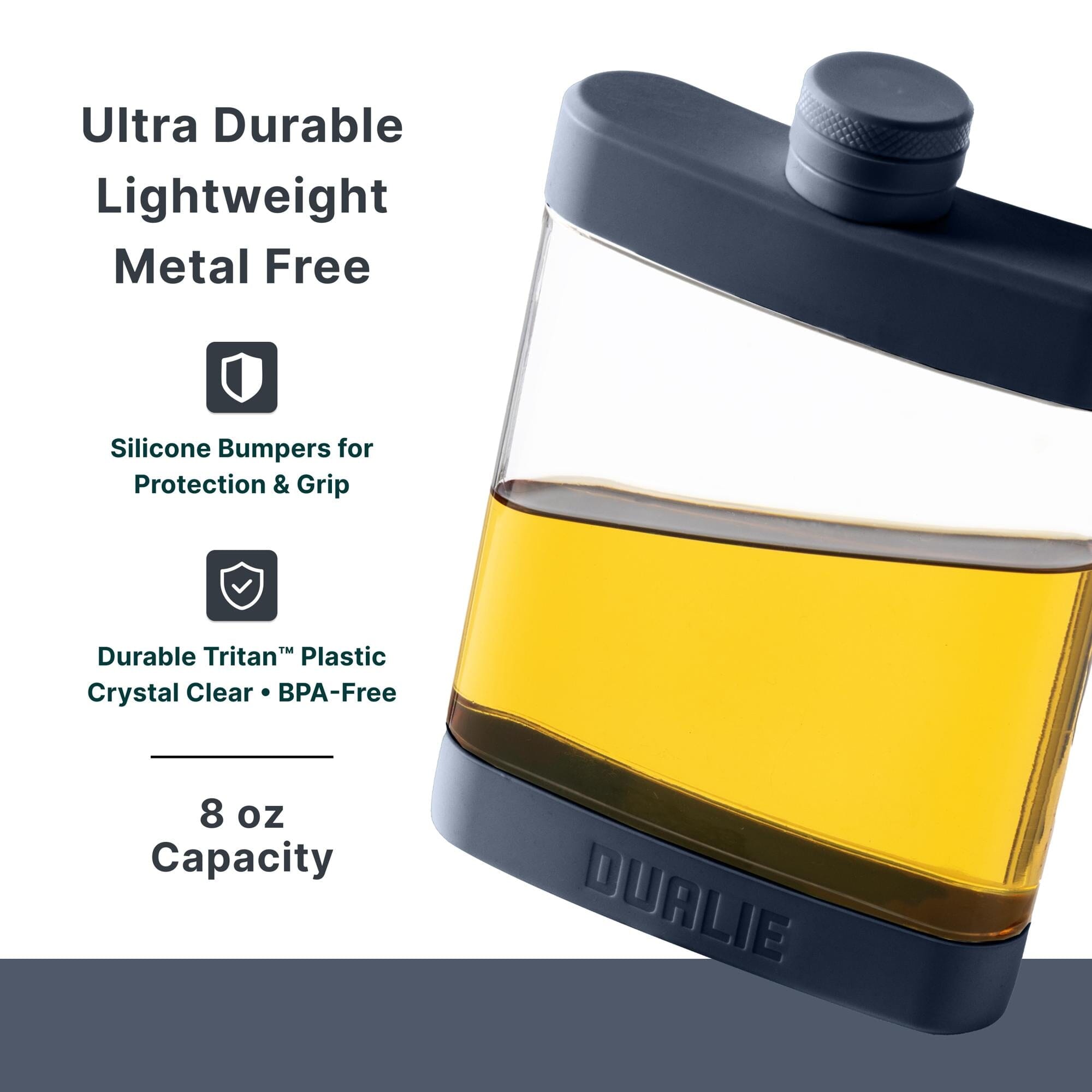 DUALIE 8 oz Hip Flask for Liquor - Undetectable Shatterproof Alcohol Flasks with Clear Tritan Plastic and Silicone Grip - Flask Gift for Men & Women Playgosports.com 