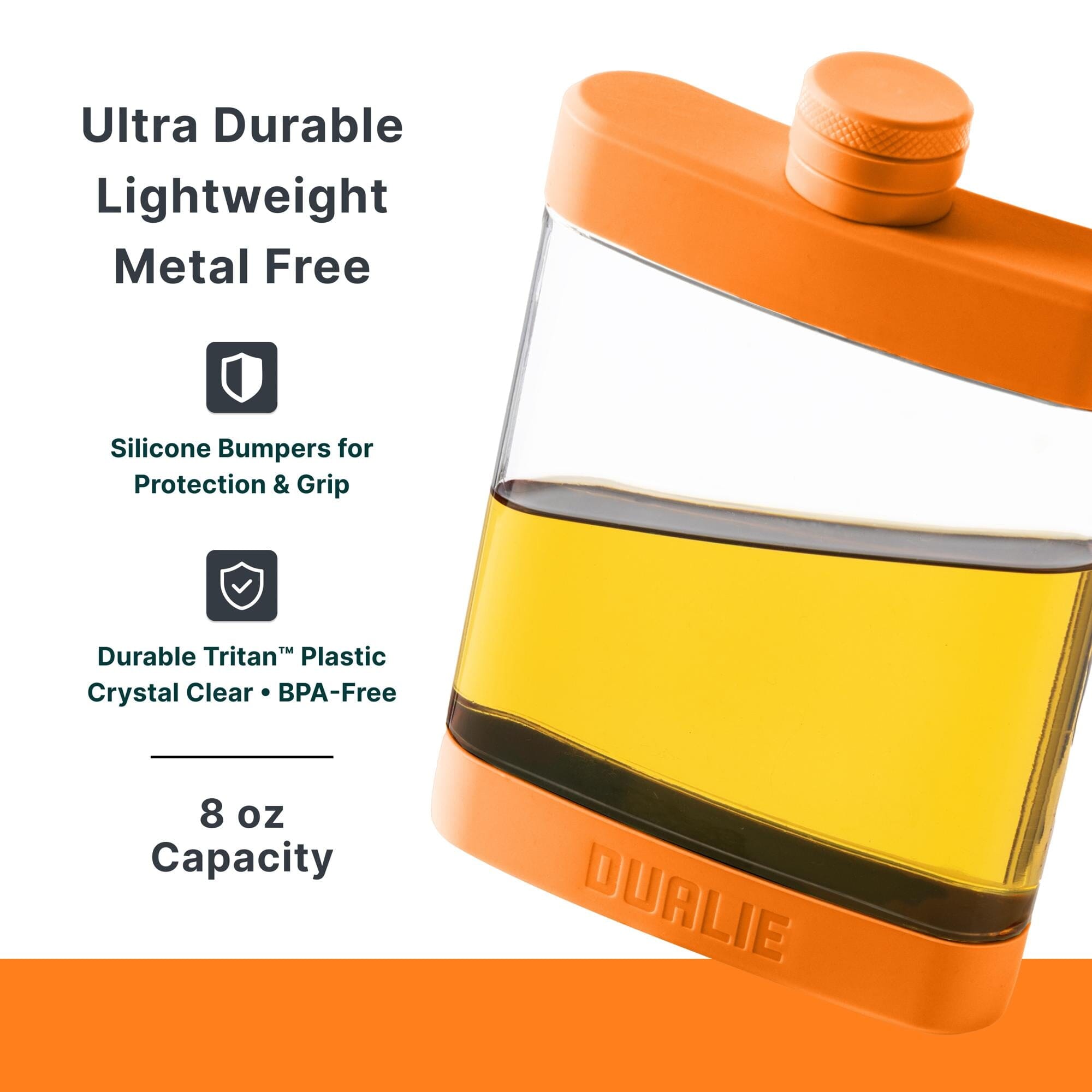 DUALIE 8 oz Hip Flask for Liquor - Undetectable Shatterproof Alcohol Flasks with Clear Tritan Plastic and Silicone Grip - Flask Gift for Men & Women Playgosports.com 