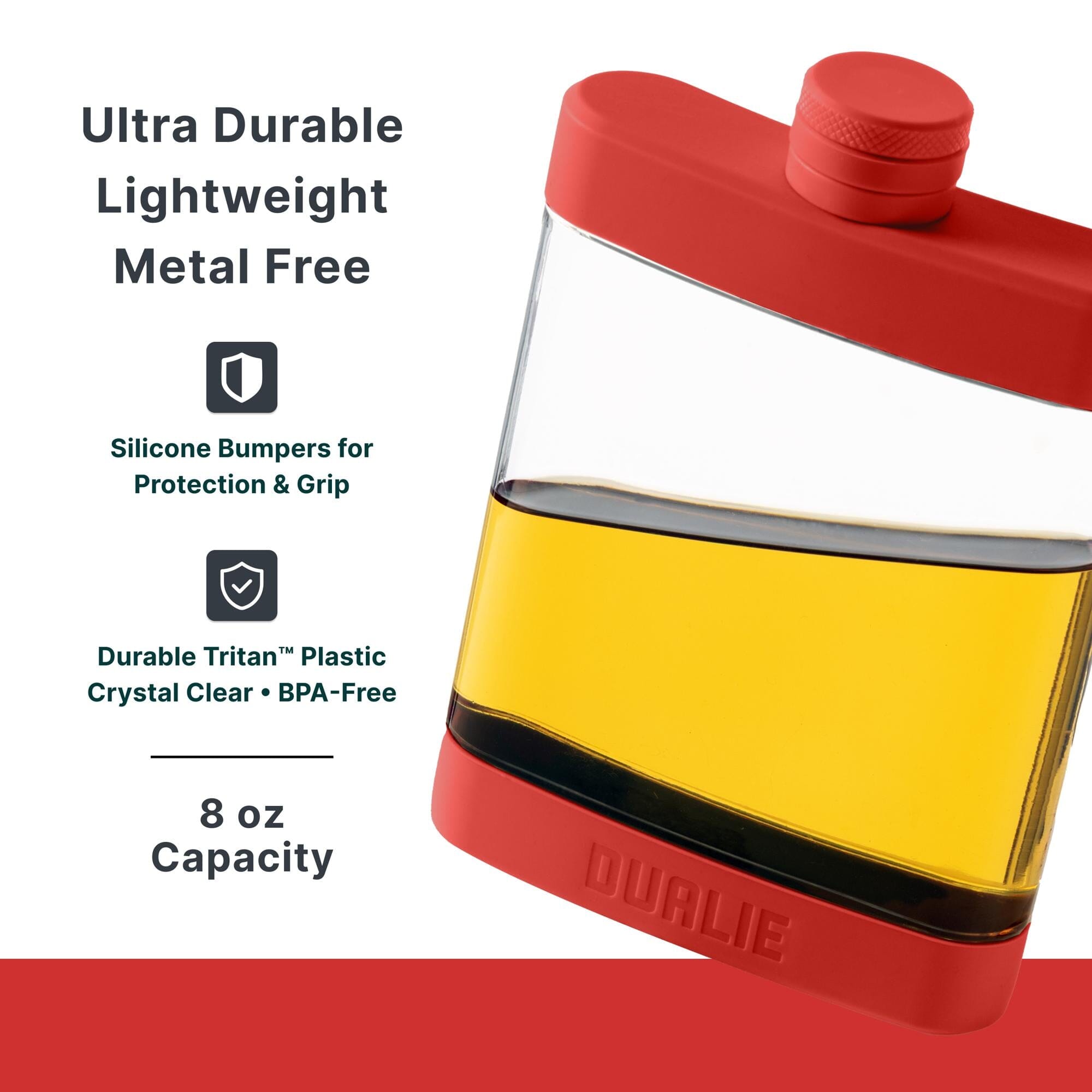 DUALIE 8 oz Hip Flask for Liquor - Undetectable Shatterproof Alcohol Flasks with Clear Tritan Plastic and Silicone Grip - Flask Gift for Men & Women Playgosports.com 