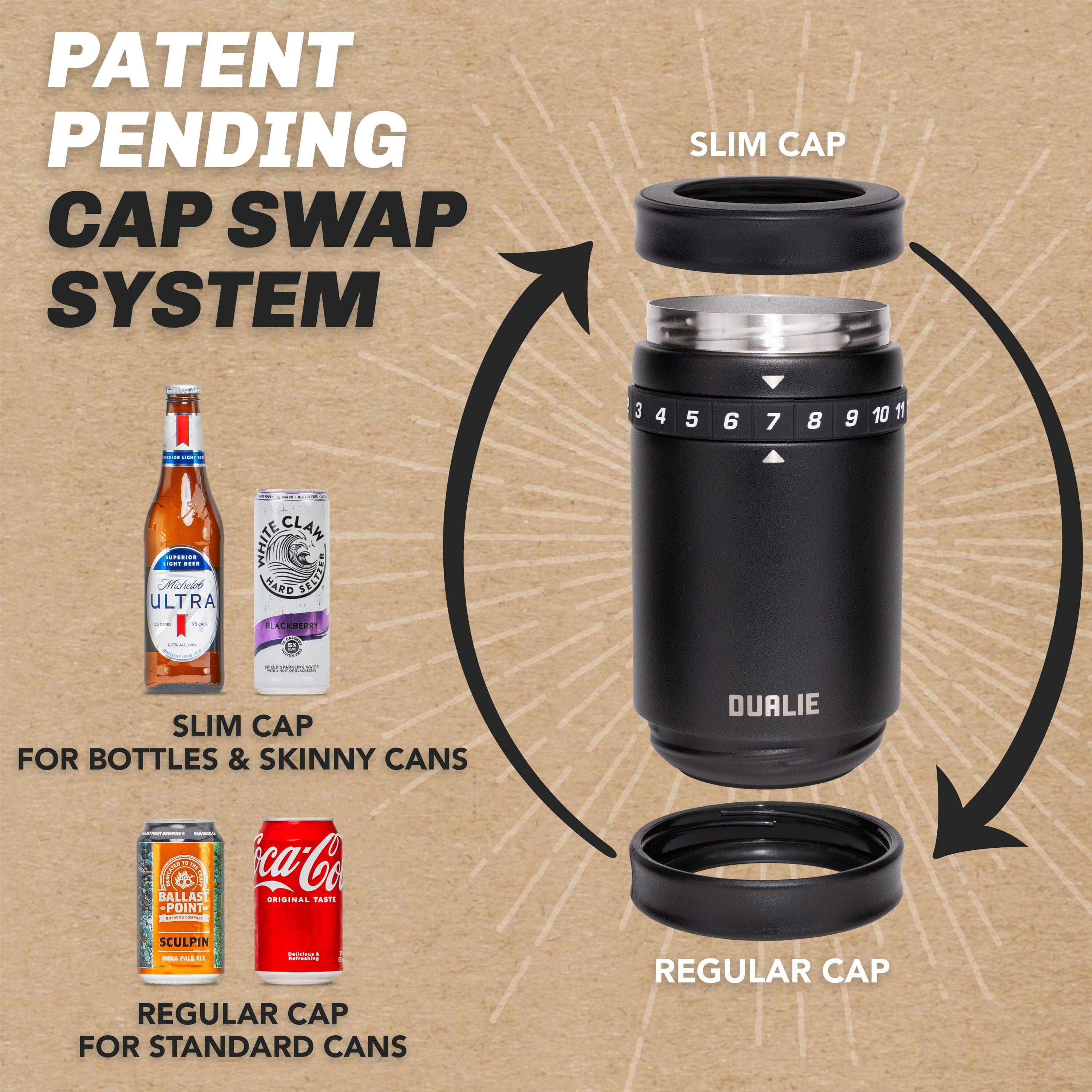 DUALIE Tracker Drink Cooler - Game Score Counter and 3 in 1 Insulated Can Cooler - Universal Size for 12 oz Cans, Slim Cans, and Bottles - Black Playgosports.com 