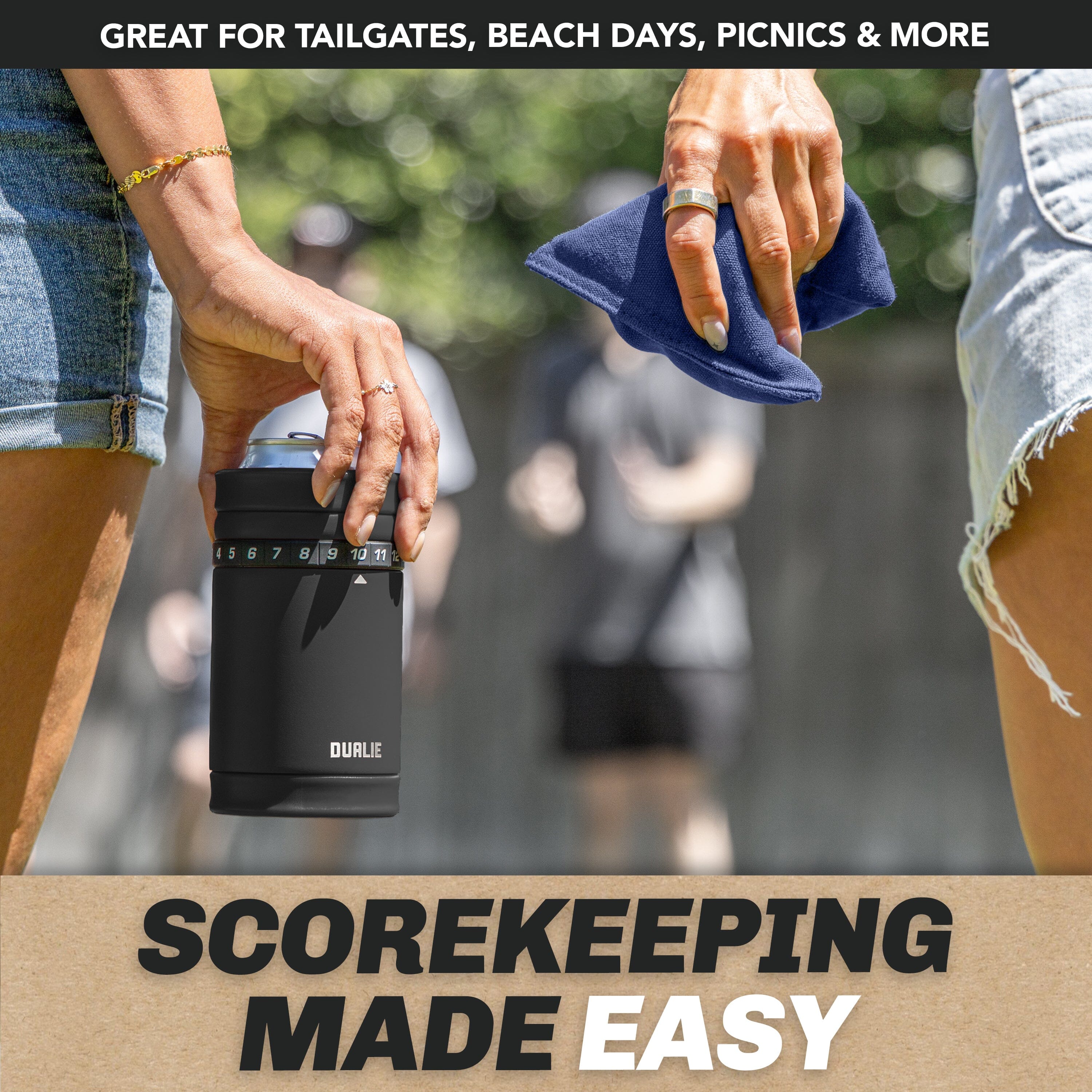 DUALIE Tracker Drink Cooler - Game Score Counter and 3 in 1 Insulated Can Cooler - Universal Size for 12 oz Cans, Slim Cans, and Bottles - Black Playgosports.com 