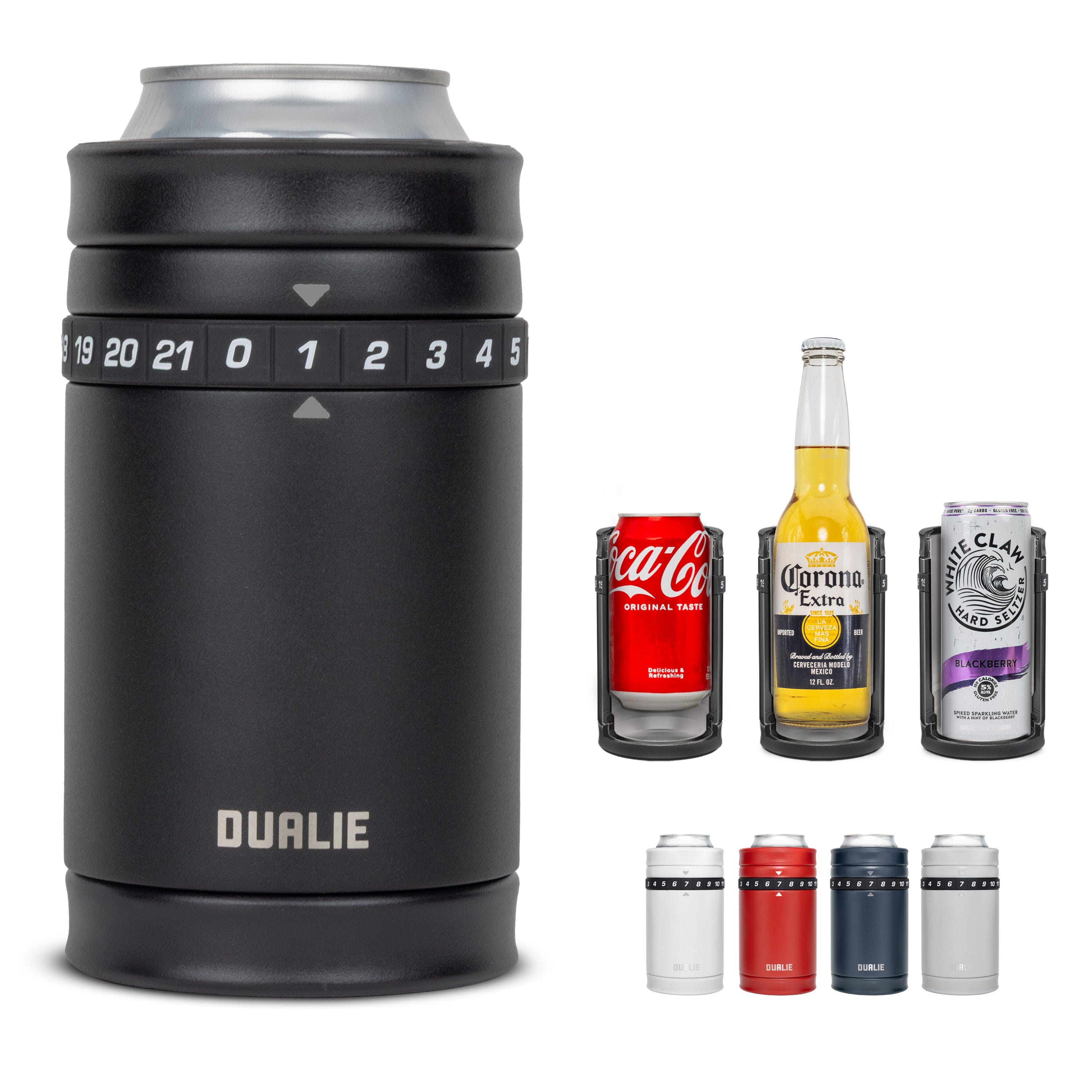 DUALIE Tracker Drink Cooler - Game Score Counter and 3 in 1 Insulated Can Cooler - Universal Size for 12 oz Cans, Slim Cans, and Bottles - Black Playgosports.com 
