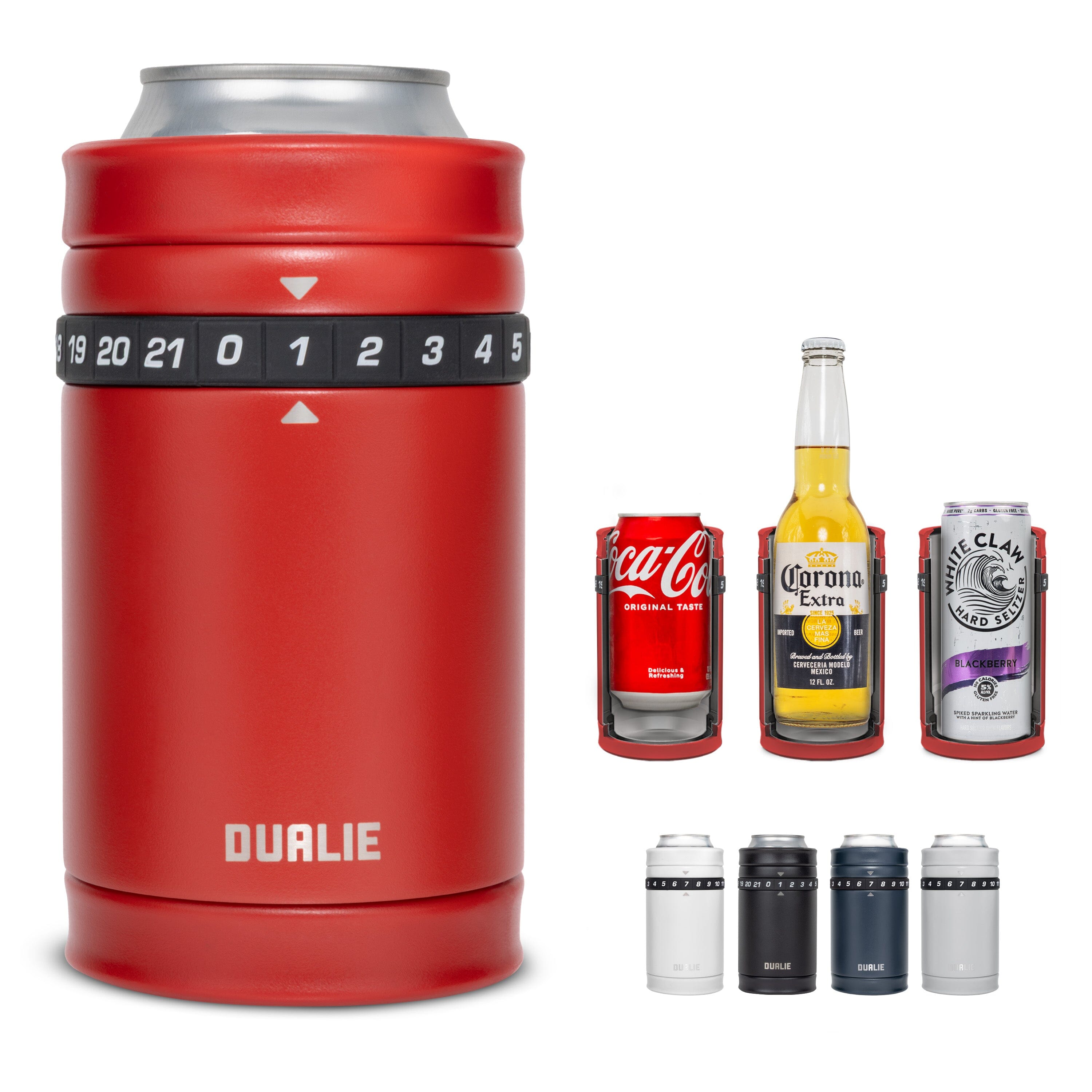 DUALIE Tracker Drink Cooler - Game Score Counter and 3 in 1 Insulated Can Cooler - Universal Size for 12 oz Cans, Slim Cans, and Bottles - Burnt Red Playgosports.com 