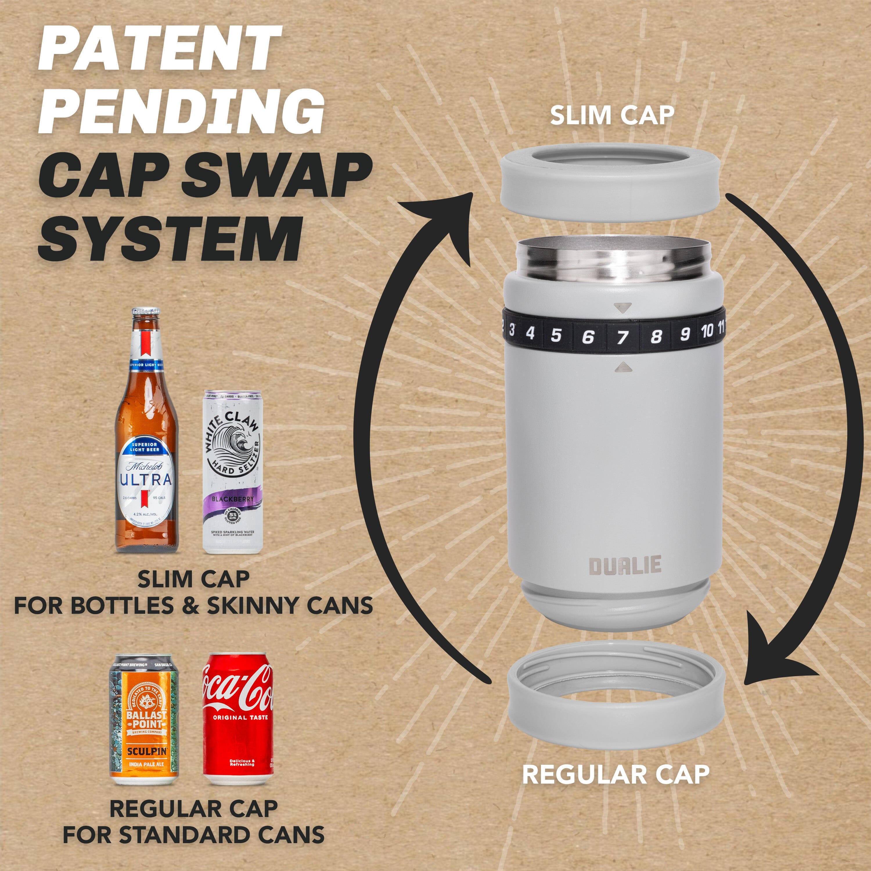 DUALIE Tracker Drink Cooler - Game Score Counter and 3 in 1 Insulated Can Cooler - Universal Size for 12 oz Cans, Slim Cans, and Bottles - Fog Gray Playgosports.com 