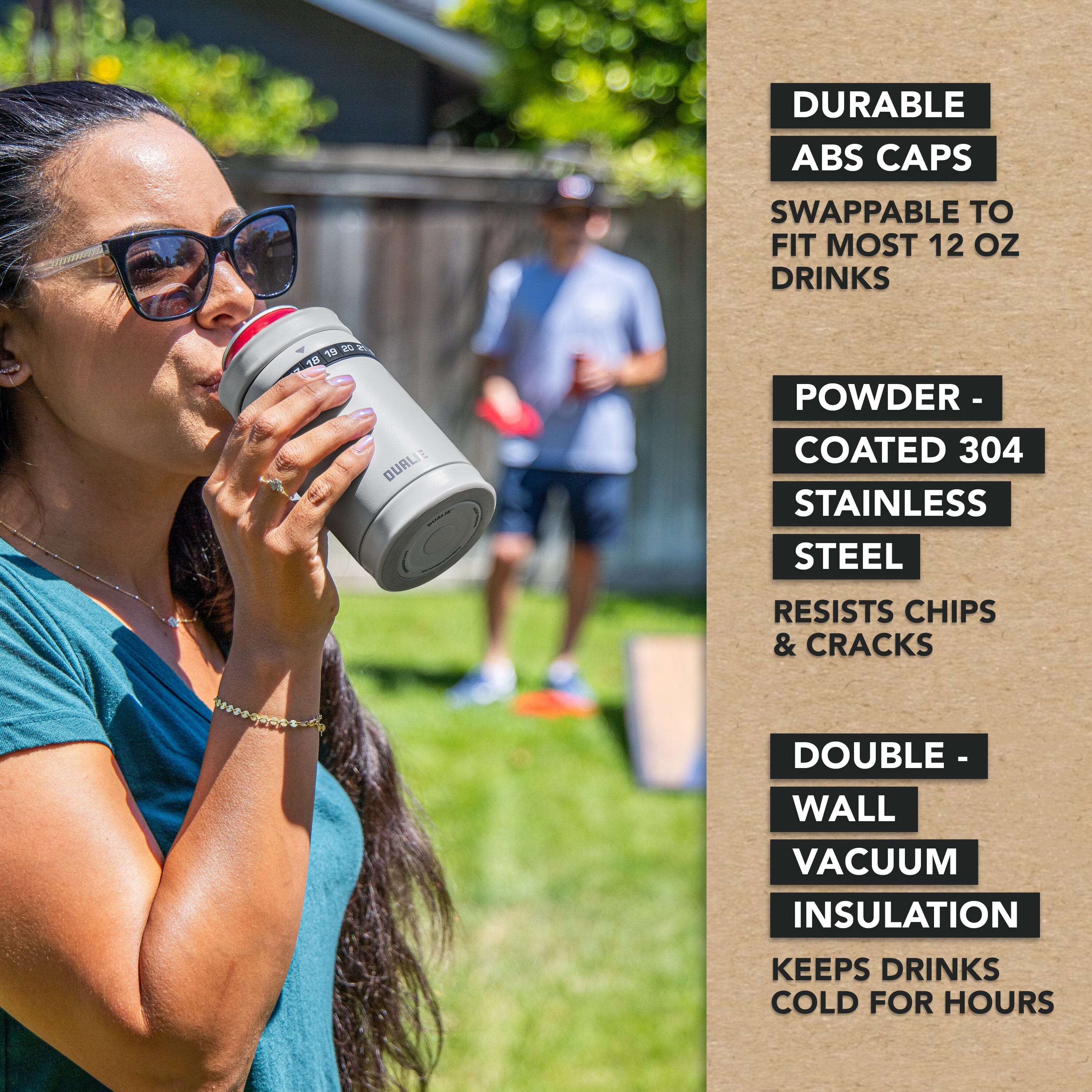 DUALIE Tracker Drink Cooler - Game Score Counter and 3 in 1 Insulated Can Cooler - Universal Size for 12 oz Cans, Slim Cans, and Bottles - Fog Gray Playgosports.com 