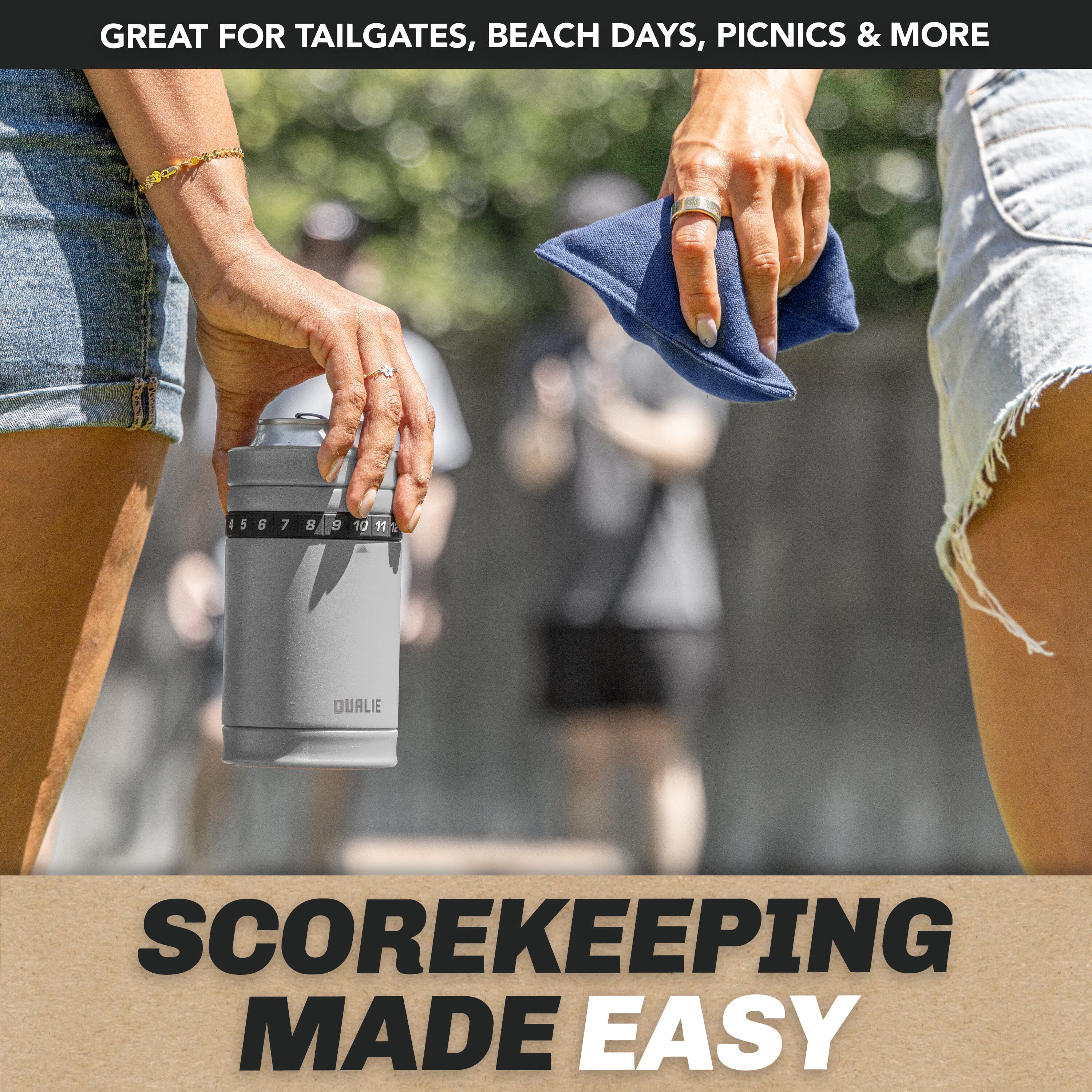 DUALIE Tracker Drink Cooler - Game Score Counter and 3 in 1 Insulated Can Cooler - Universal Size for 12 oz Cans, Slim Cans, and Bottles - Fog Gray Playgosports.com 