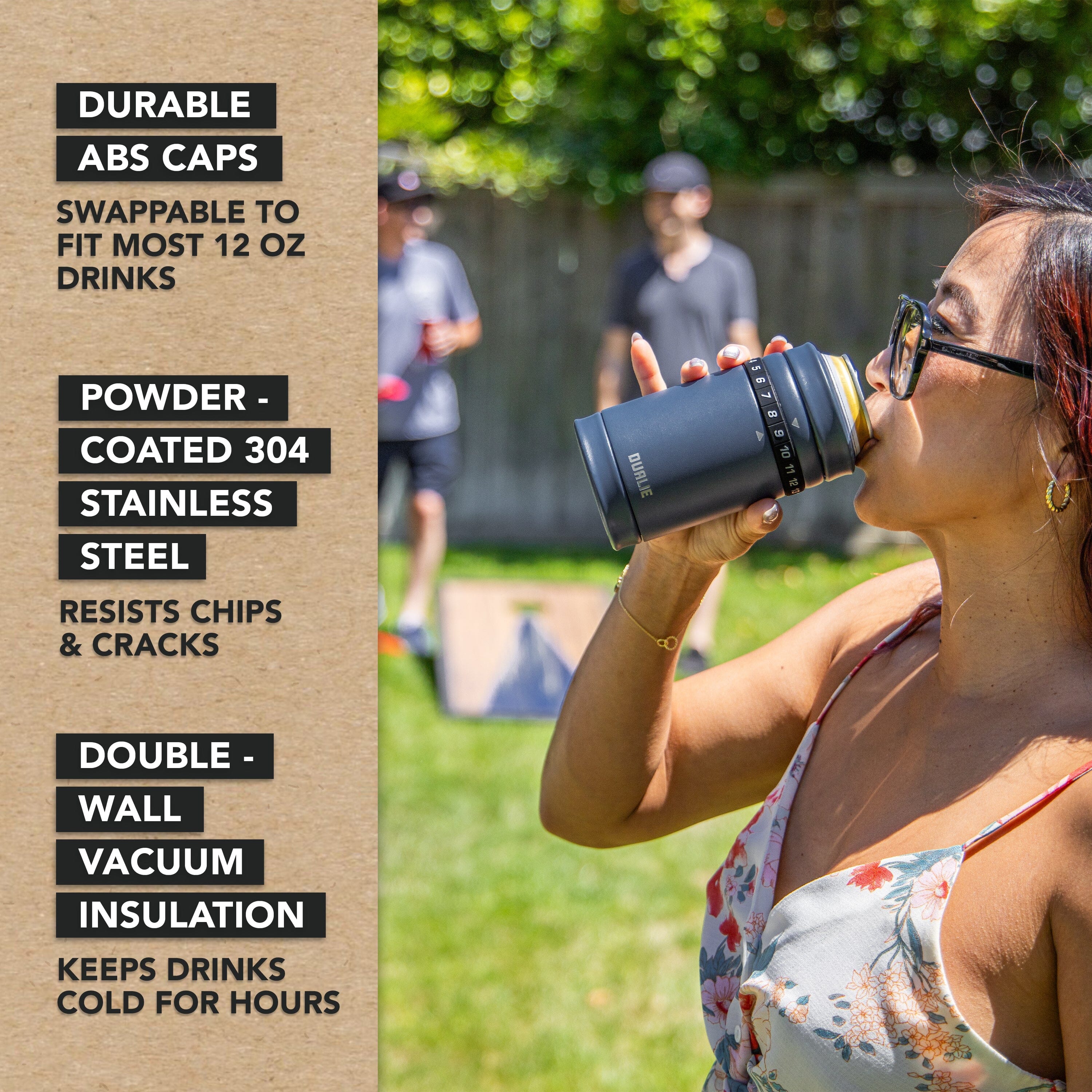 DUALIE Tracker Drink Cooler - Game Score Counter and 3 in 1 Insulated Can Cooler - Universal Size for 12 oz Cans, Slim Cans, and Bottles - Navy Playgosports.com 