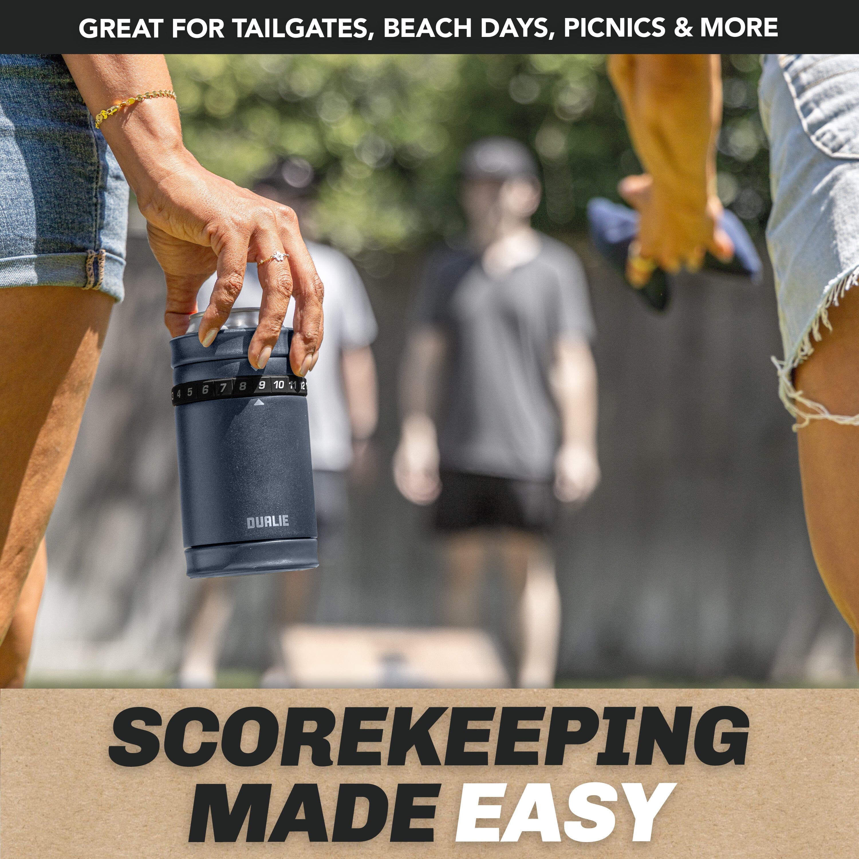 DUALIE Tracker Drink Cooler - Game Score Counter and 3 in 1 Insulated Can Cooler - Universal Size for 12 oz Cans, Slim Cans, and Bottles - Navy Playgosports.com 