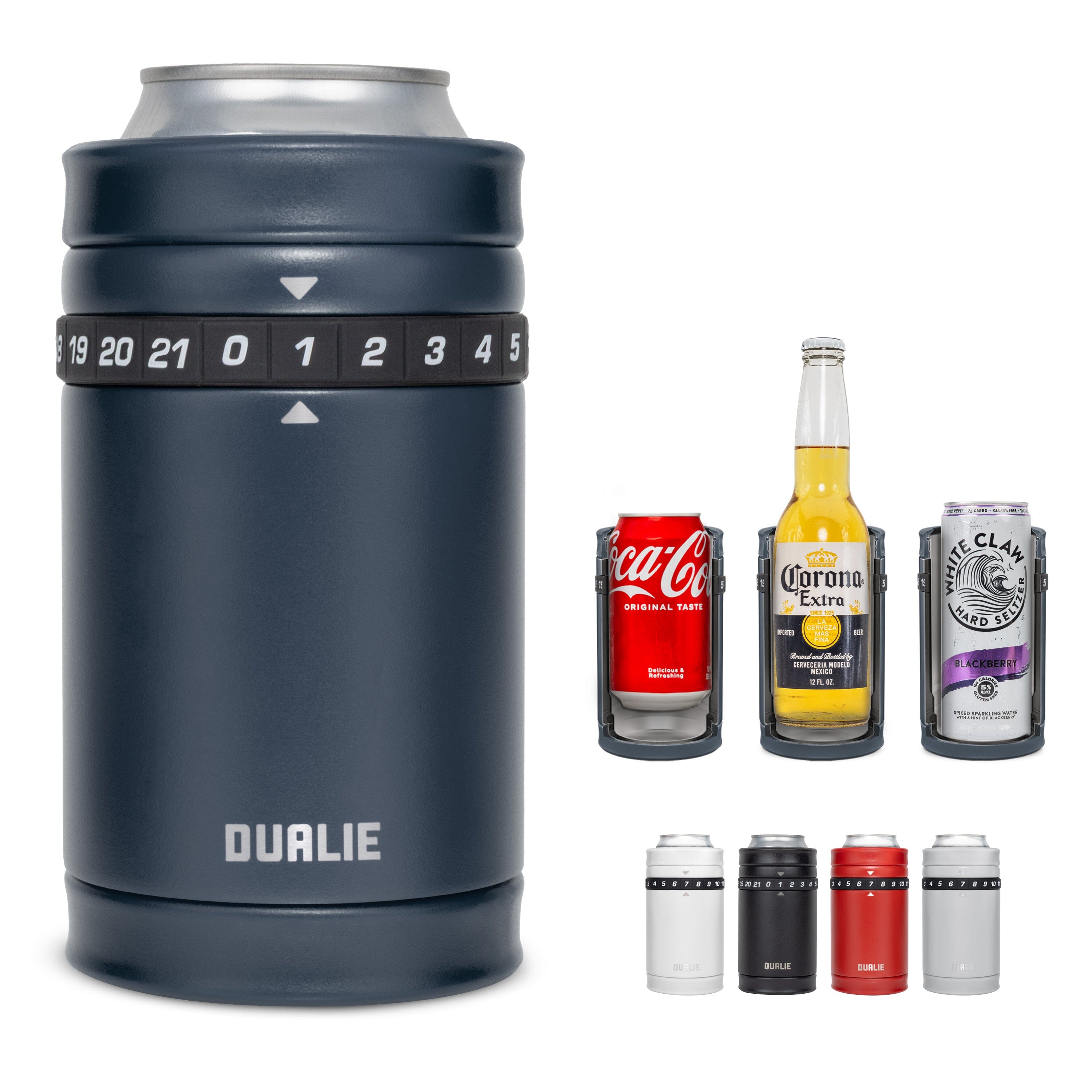 DUALIE Tracker Drink Cooler - Game Score Counter and 3 in 1 Insulated Can Cooler - Universal Size for 12 oz Cans, Slim Cans, and Bottles - Navy Playgosports.com 
