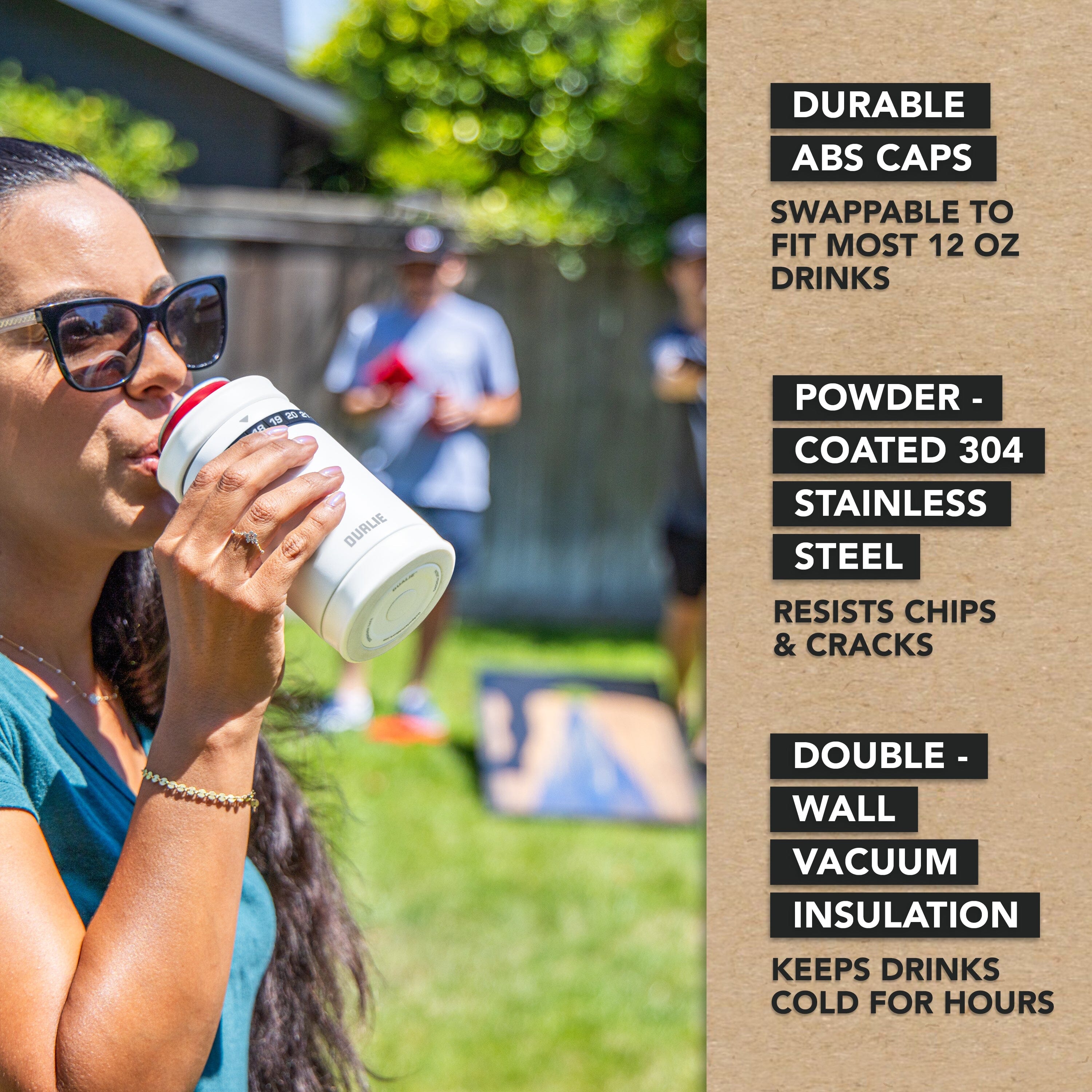 DUALIE Tracker Drink Cooler - Game Score Counter and 3 in 1 Insulated Can Cooler - Universal Size for 12 oz Cans, Slim Cans, and Bottles - White Playgosports.com 