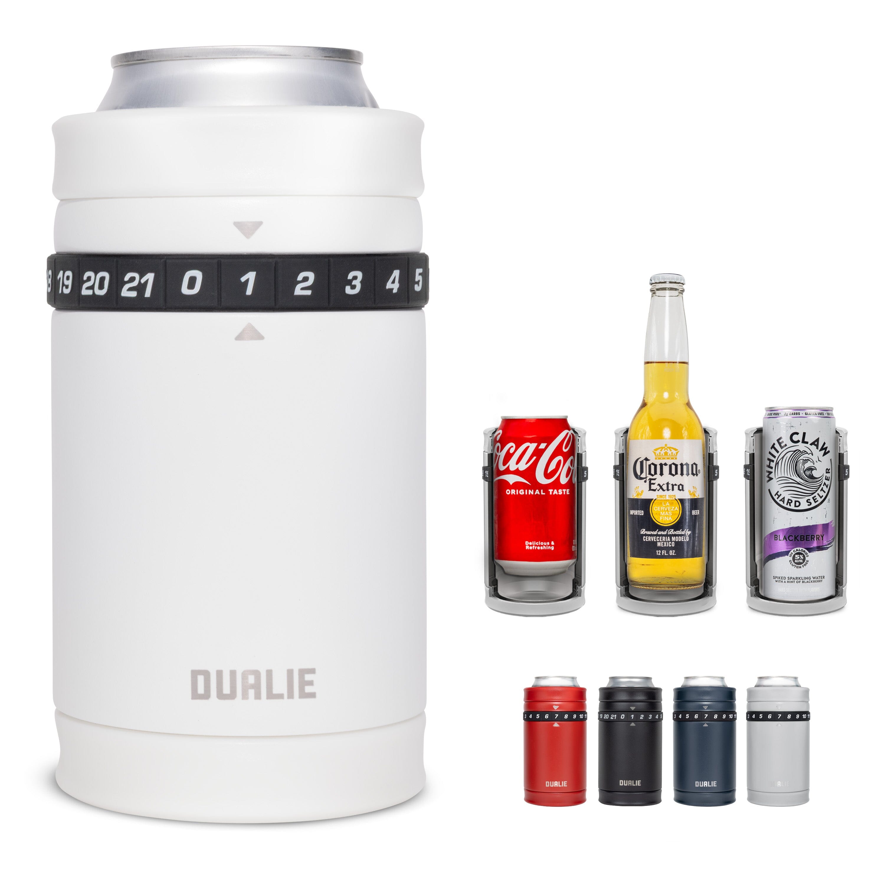DUALIE Tracker Drink Cooler - Game Score Counter and 3 in 1 Insulated Can Cooler - Universal Size for 12 oz Cans, Slim Cans, and Bottles - White Playgosports.com 
