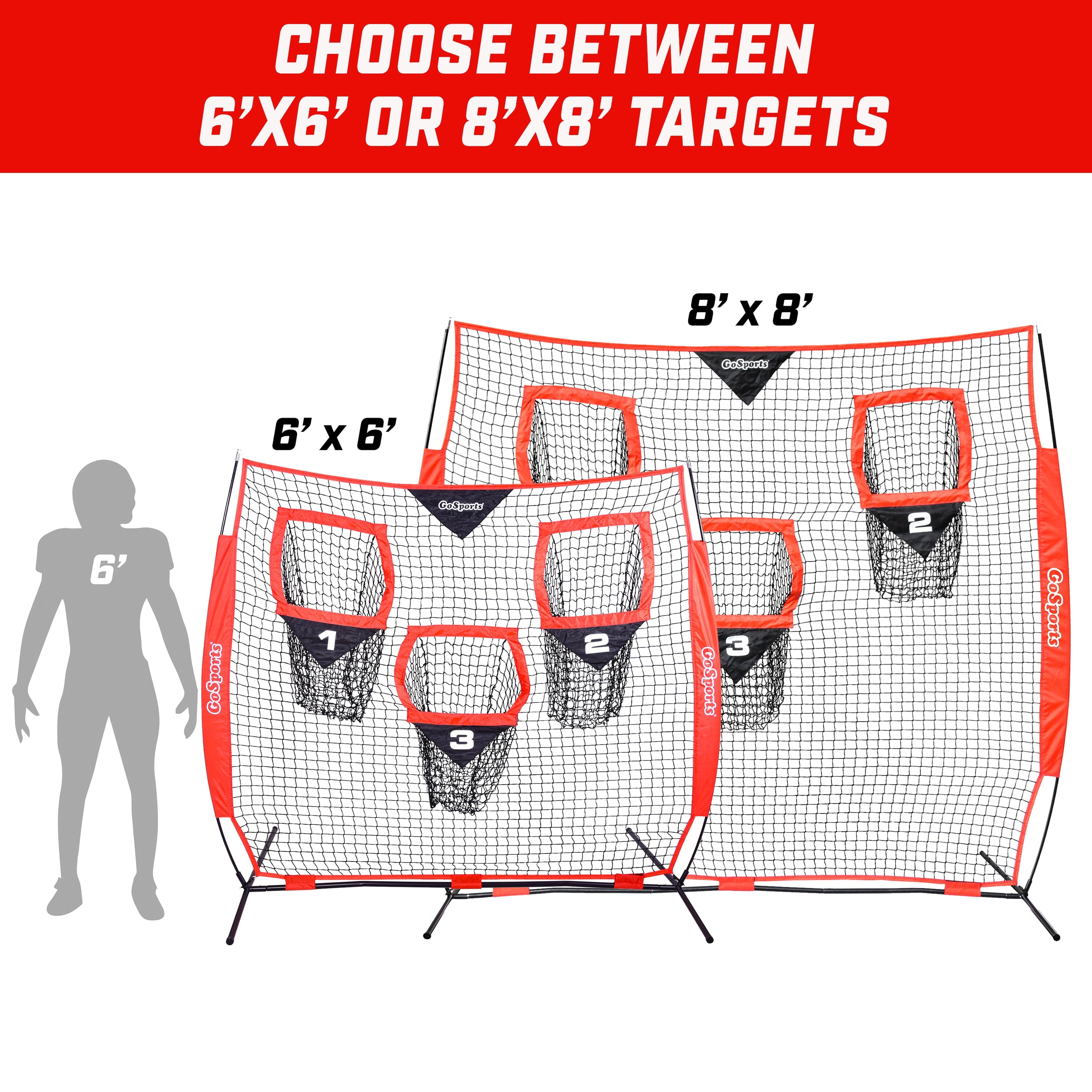 GoSports Football Throwing Net - 8 x 8 ft or 6 x 6 ft Nets Football GoSports 