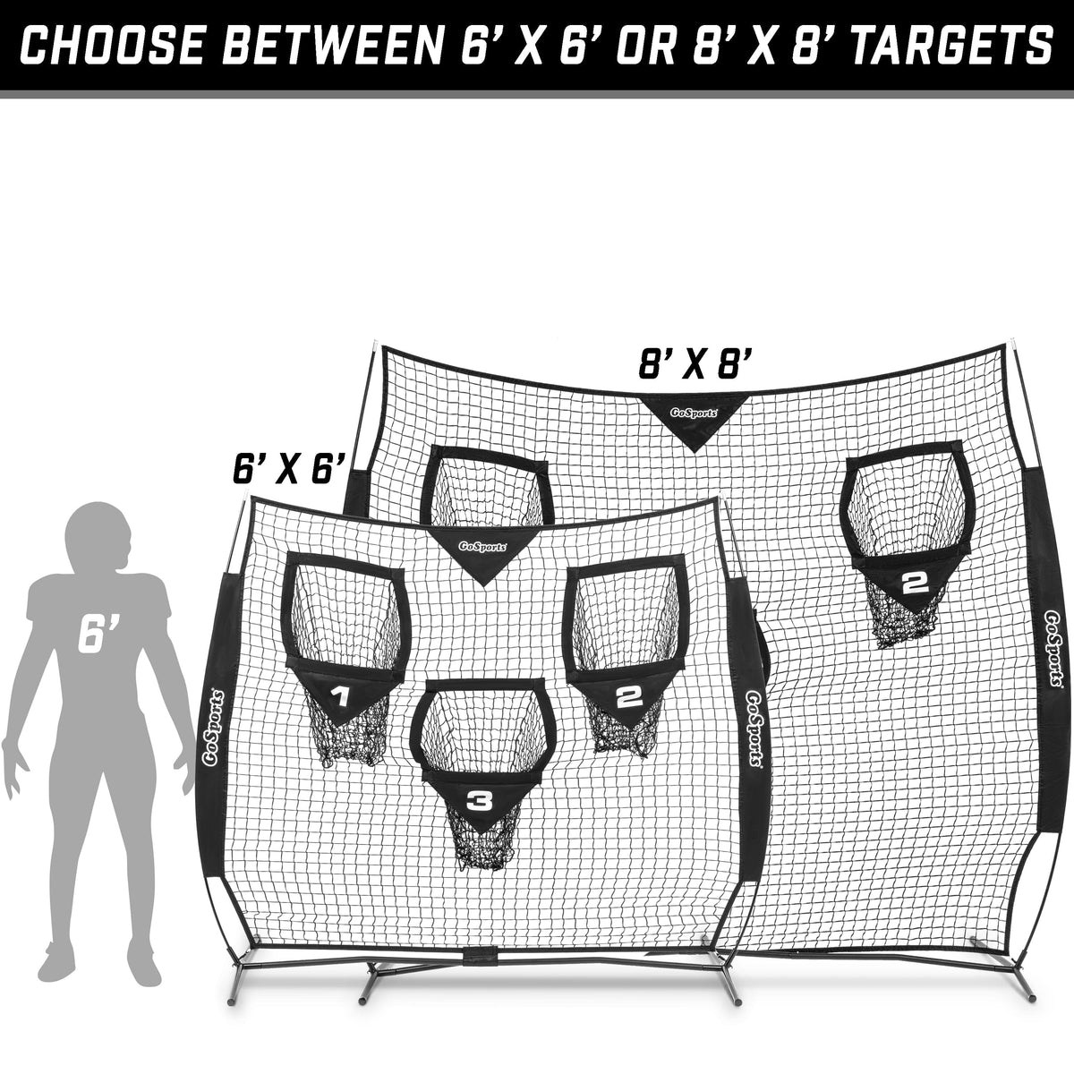 Red De Entrenamiento Para Quarterback GoSports - Mejora Precisión De Lanzamiento, 6'x6' O 8'x8', Con Estructura Plegable