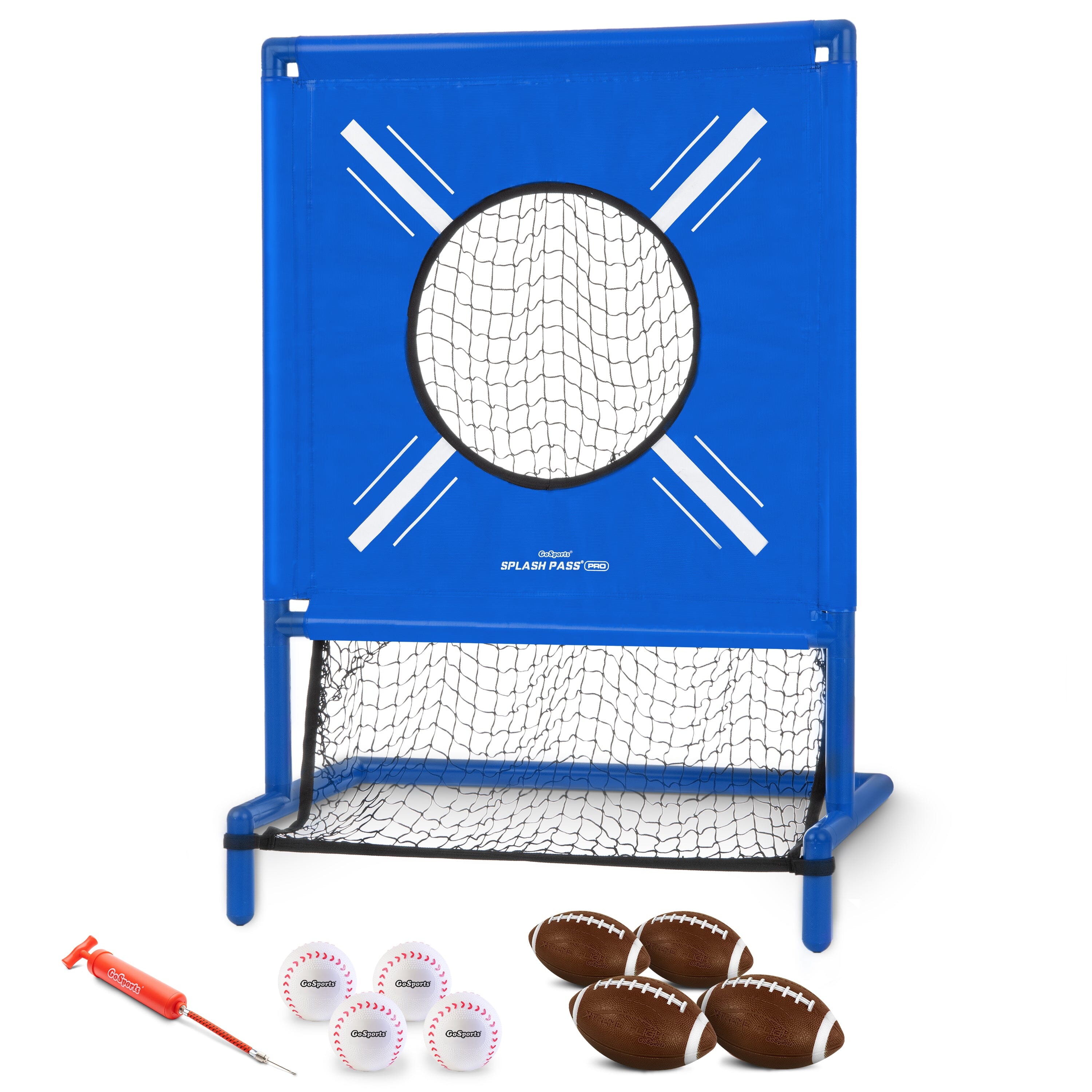 a blue target with two balls and a ball