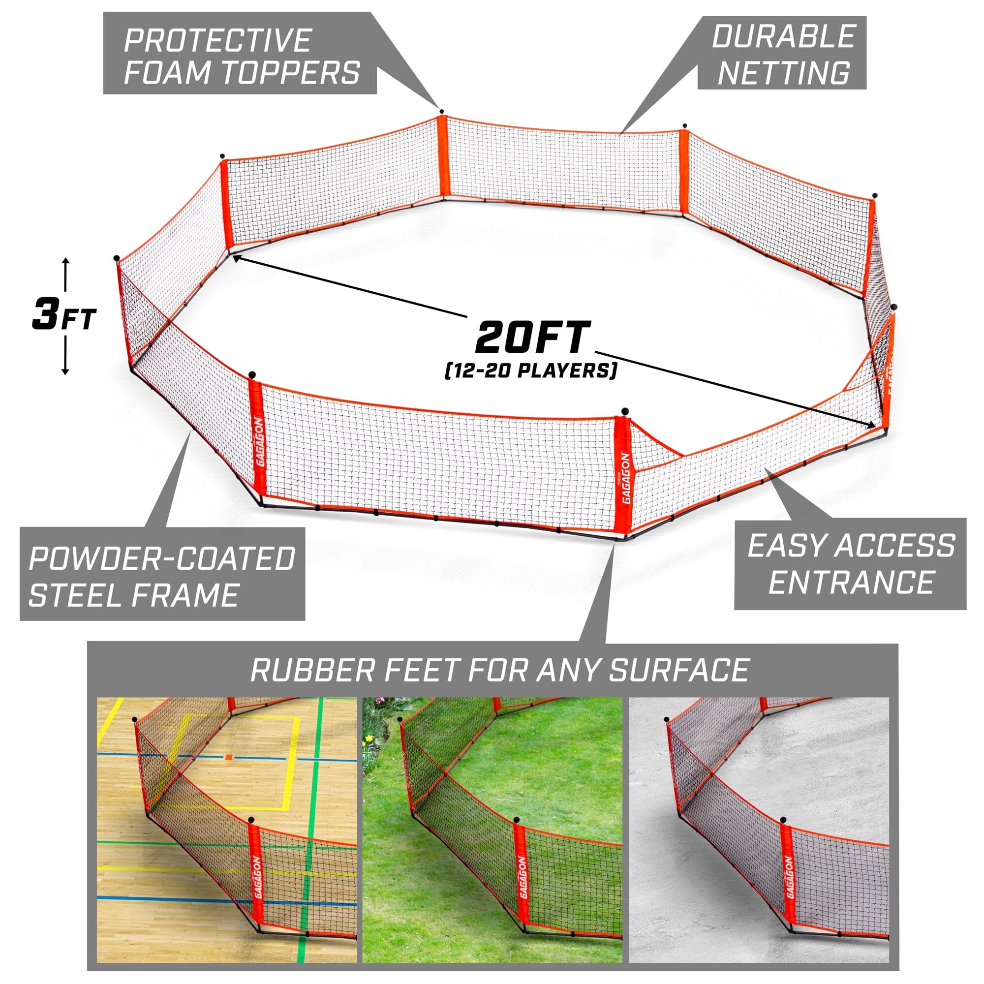 GoSports Gagagon 20 ft Gaga Ball Pit - Portable Indoor/Outdoor Game Set - Includes 2 Balls and Carrying Case GoSports 