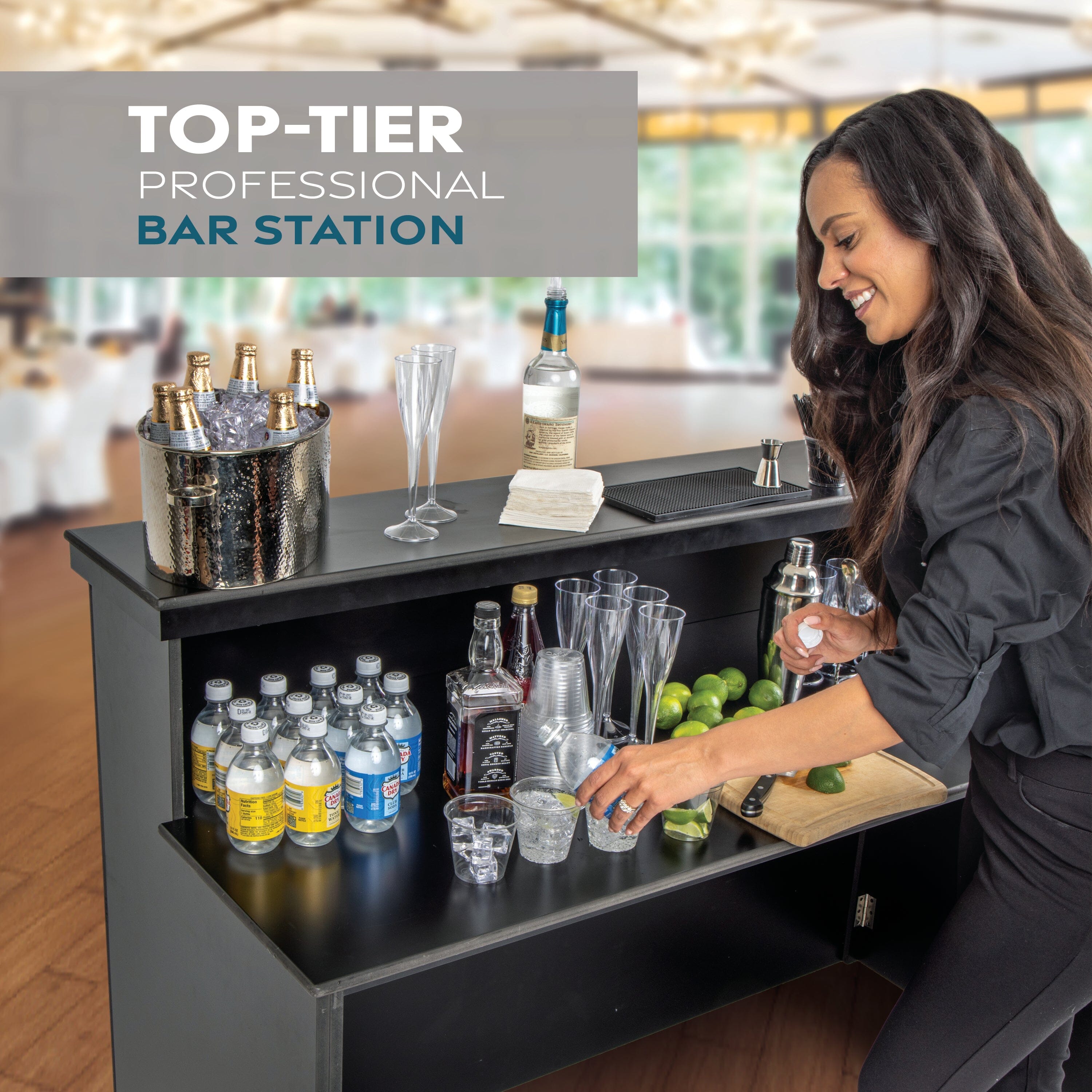 GoBar ELITE Portable Bar Table for Events - Foldable Commercial Grade Wood - Mobile Bartending Station Playgosports.com 