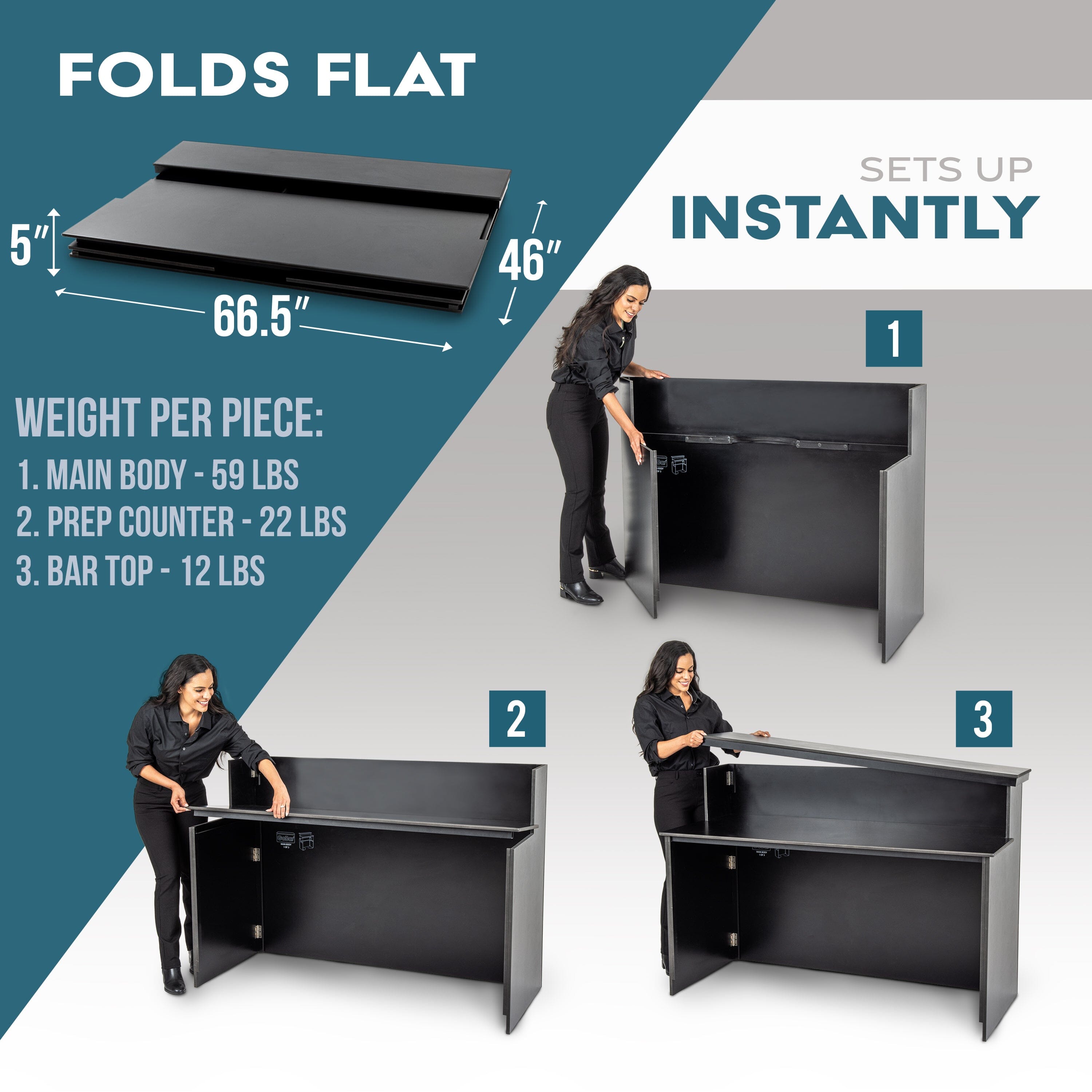 GoBar ELITE Portable Bar Table for Events - Foldable Commercial Grade Wood - Mobile Bartending Station Playgosports.com 