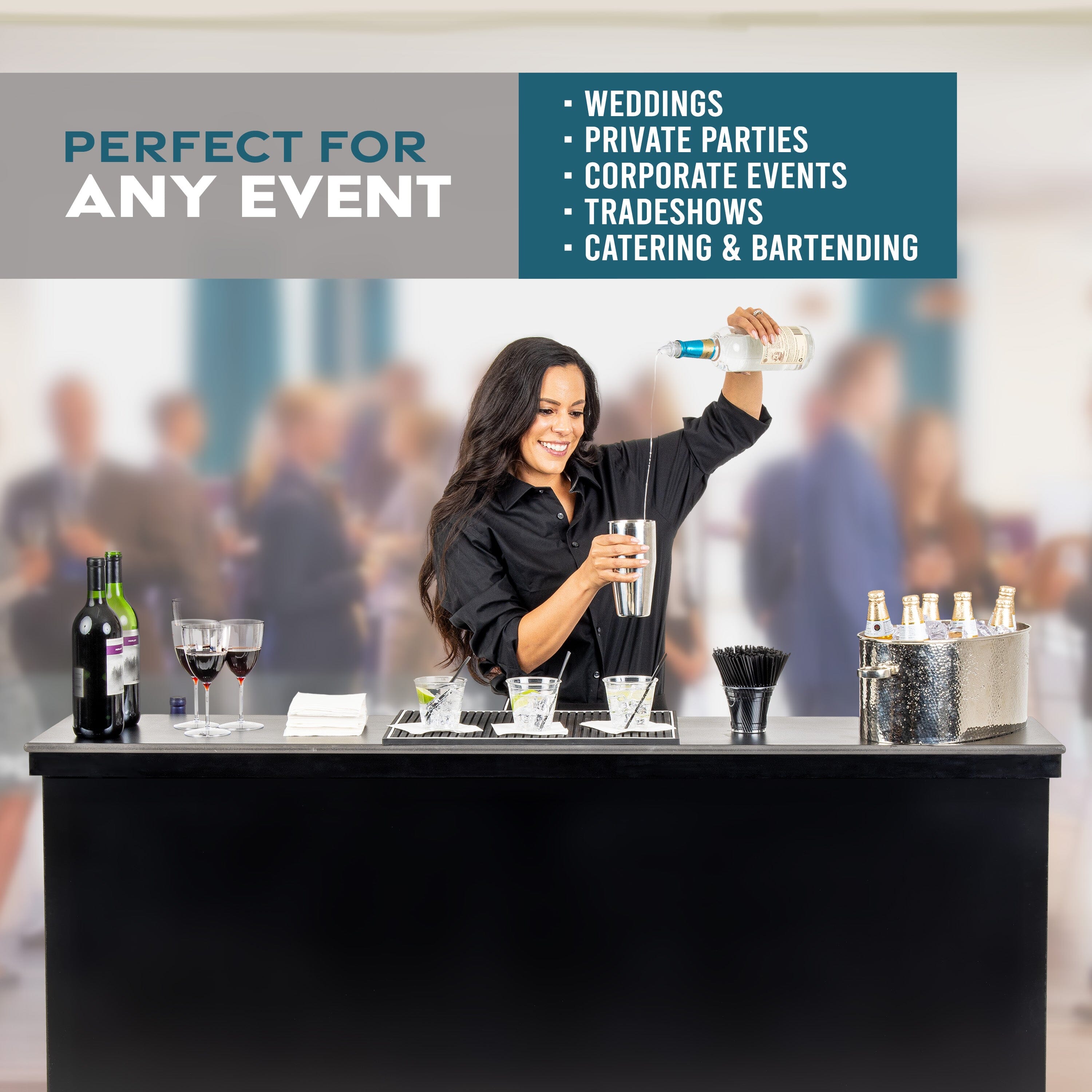 GoBar ELITE Portable Bar Table for Events - Foldable Commercial Grade Wood - Mobile Bartending Station Playgosports.com 