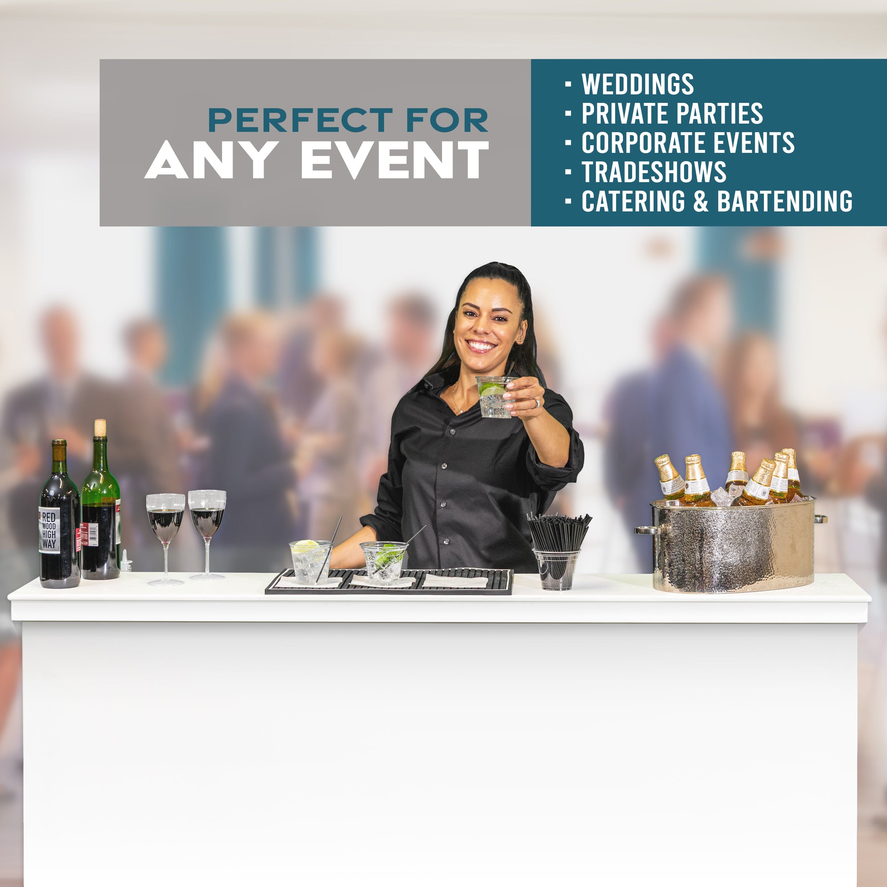 GoBar ELITE Portable Bar Table for Events - Foldable Commercial Grade Wood - Mobile Bartending Station Playgosports.com 