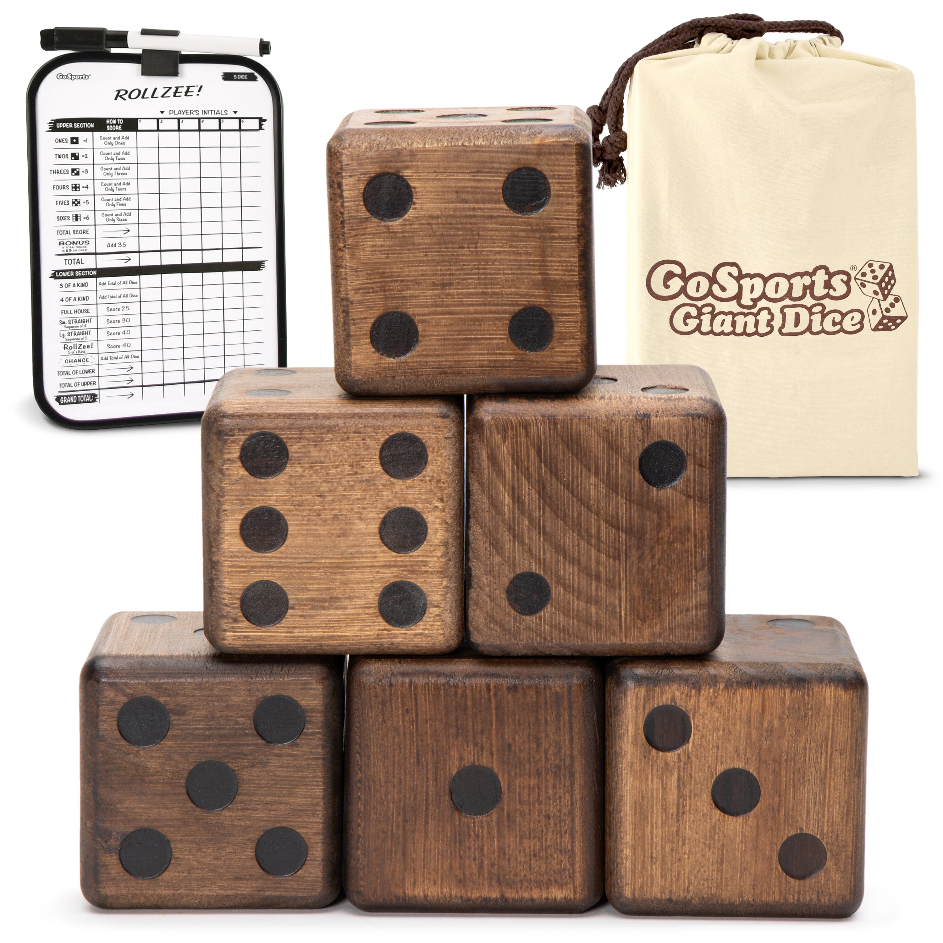 GoSports Giant 3.5" Wooden Playing Dice Set - Dark Brown Giant Dice GoSports 