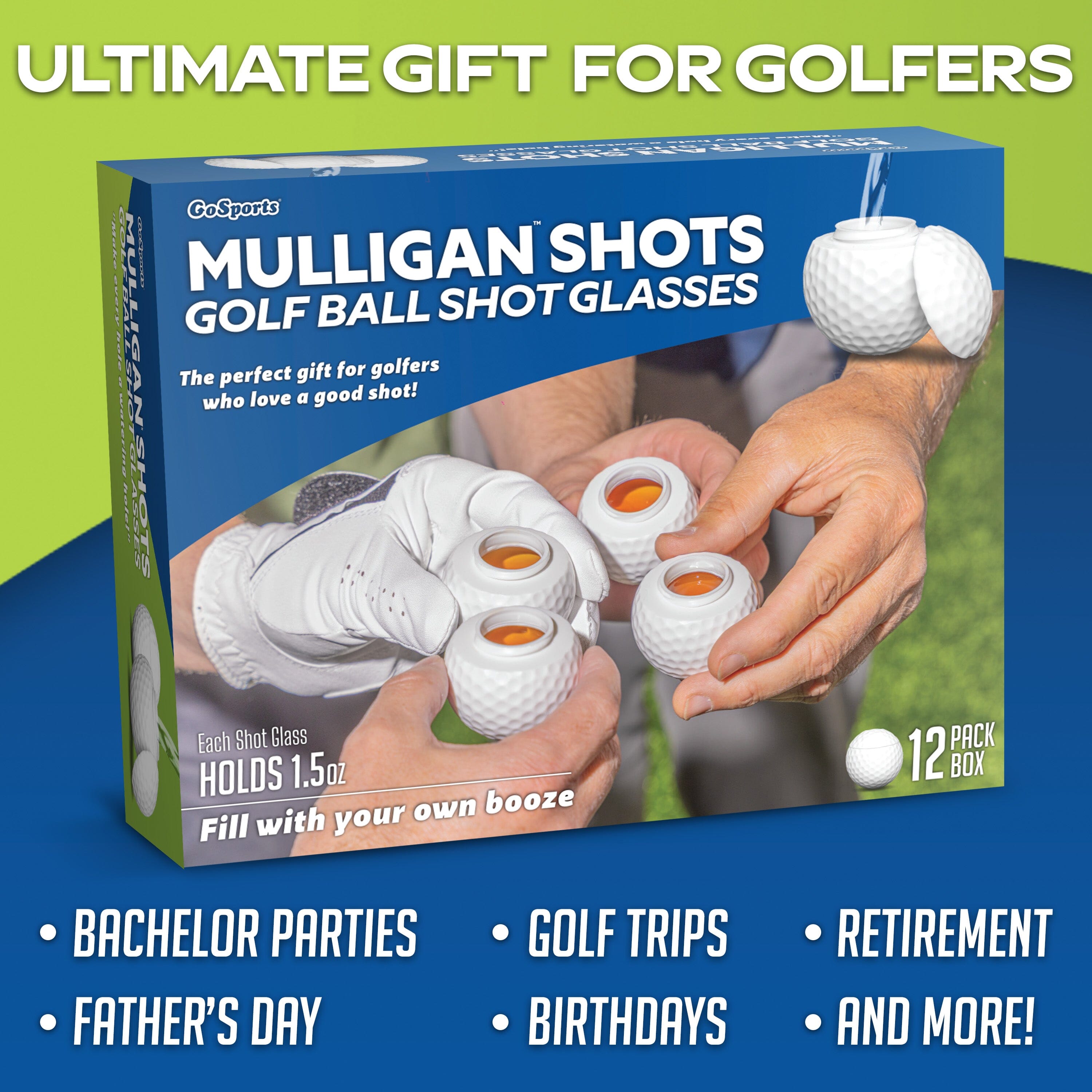 GoSports Mulligan Shots Golf Ball Shot Glasses with Lids - 12 Pack - Funny Golf Gifts for Men GoSports 