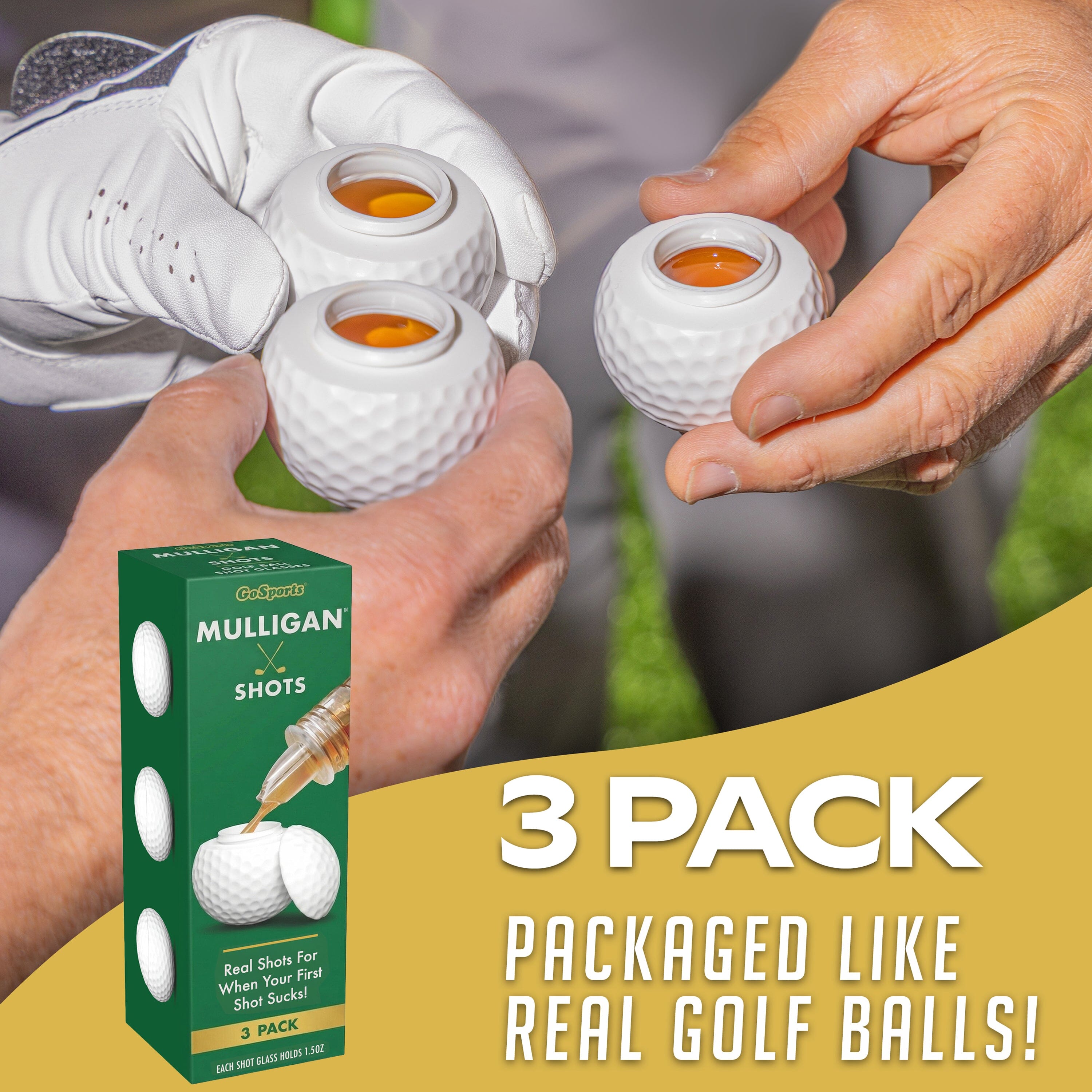 GoSports Mulligan Shots Golf Ball Shot Glasses with Lids - 3 Pack Golf Party Favors - Funny Golf Gifts for Men Golf Playgosports.com 