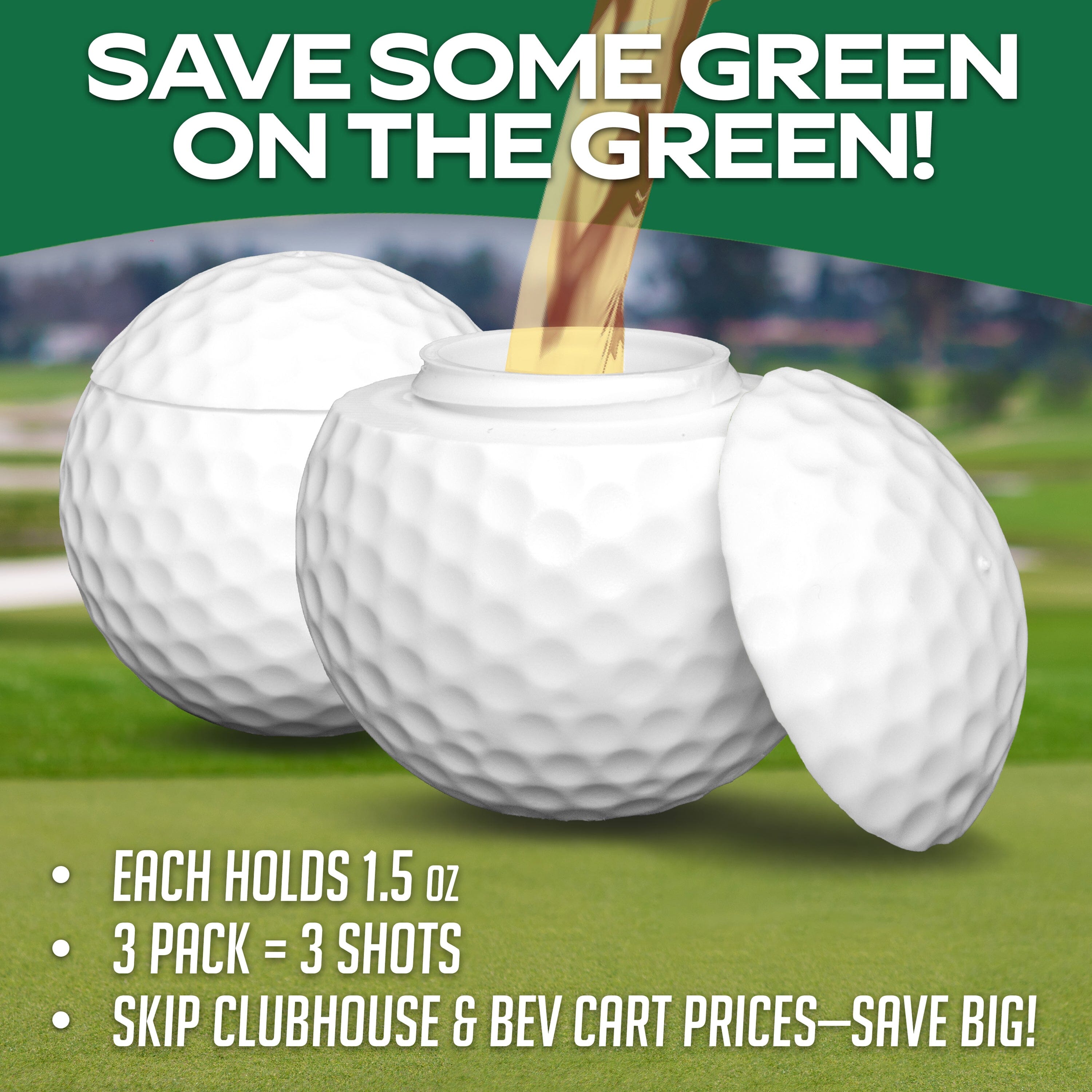 GoSports Mulligan Shots Golf Ball Shot Glasses with Lids - 3 Pack Golf Party Favors - Funny Golf Gifts for Men Golf Playgosports.com 