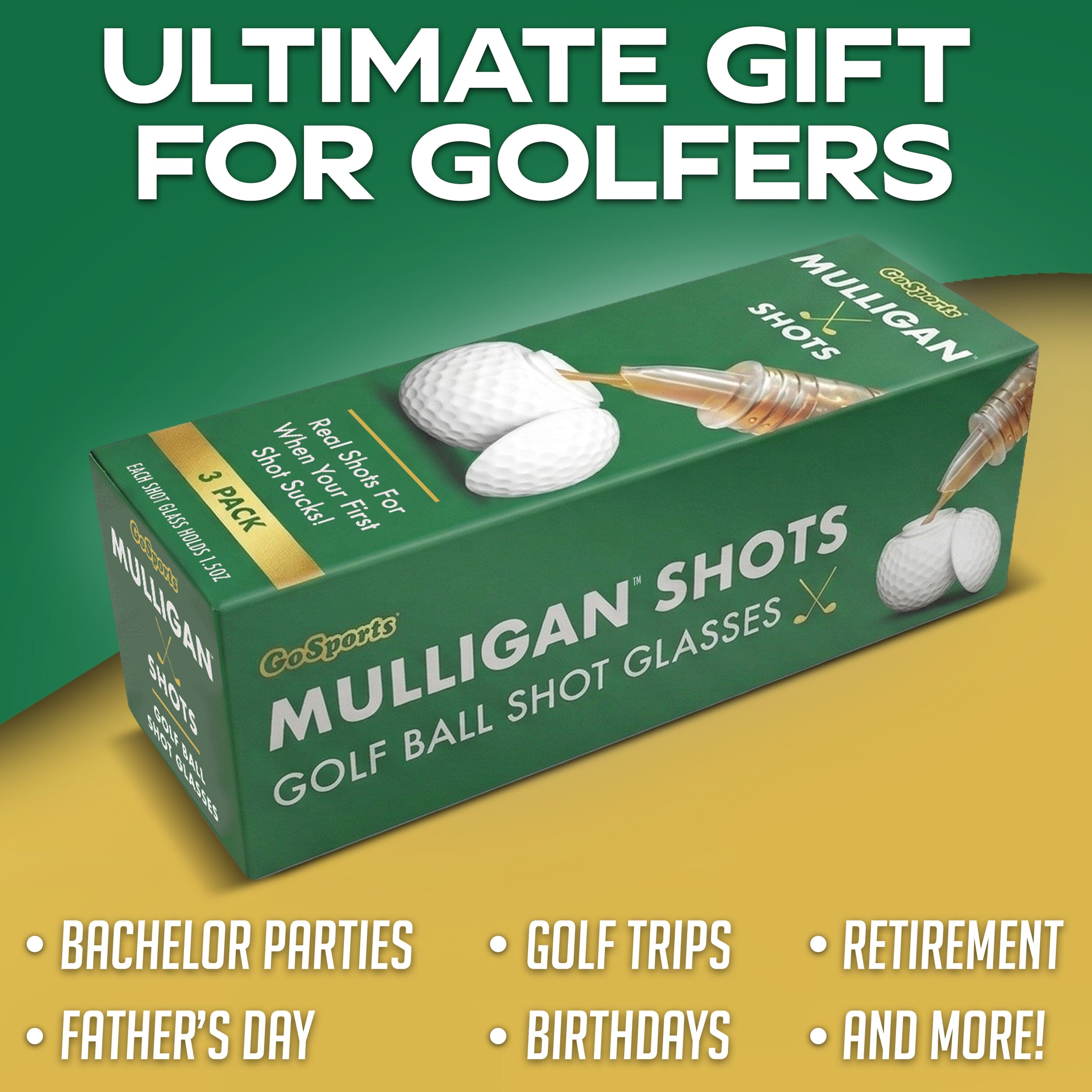 GoSports Mulligan Shots Golf Ball Shot Glasses with Lids - 3 Pack Golf Party Favors - Funny Golf Gifts for Men Golf Playgosports.com 