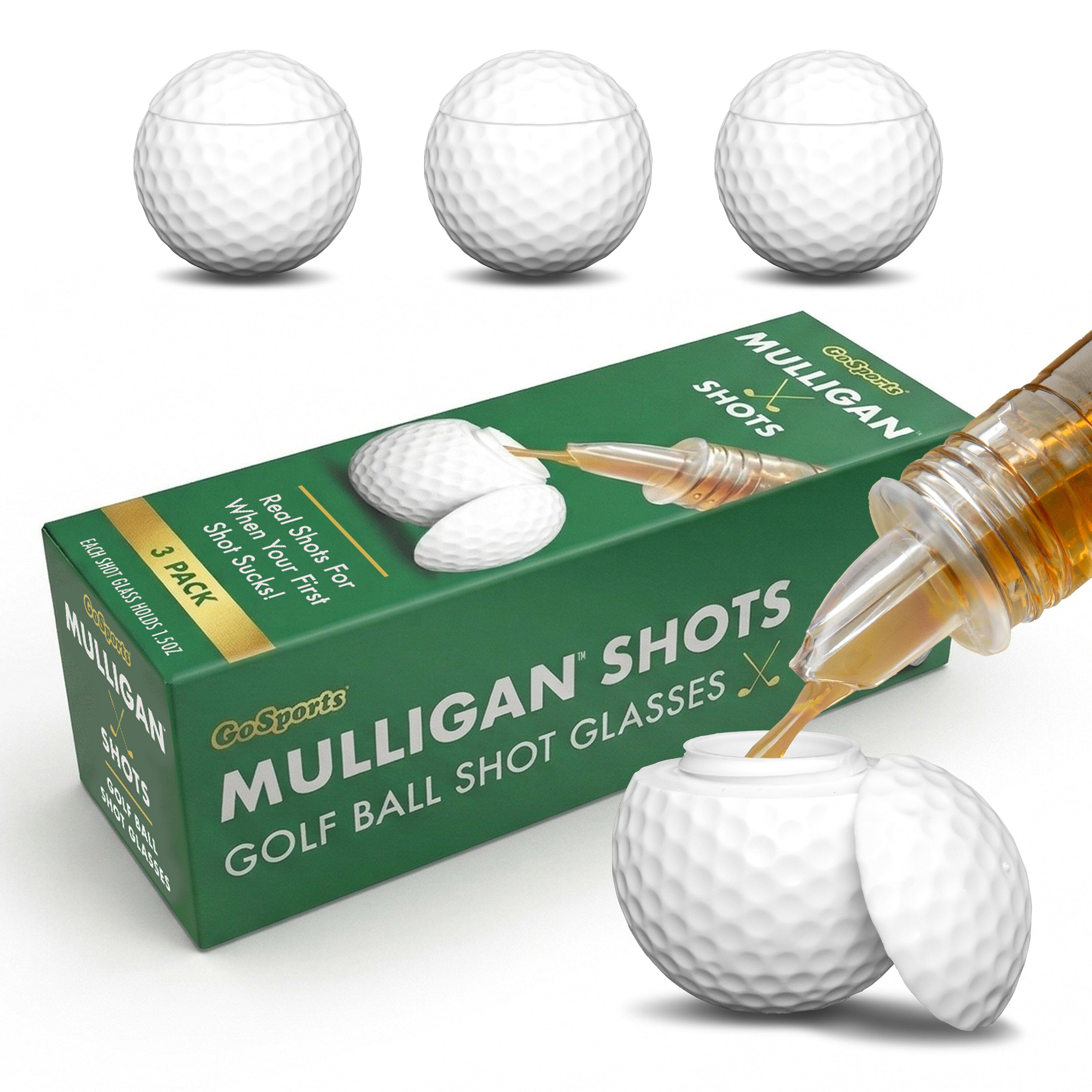 GoSports Mulligan Shots Golf Ball Shot Glasses with Lids - 3 Pack Golf Party Favors - Funny Golf Gifts for Men Golf Playgosports.com 