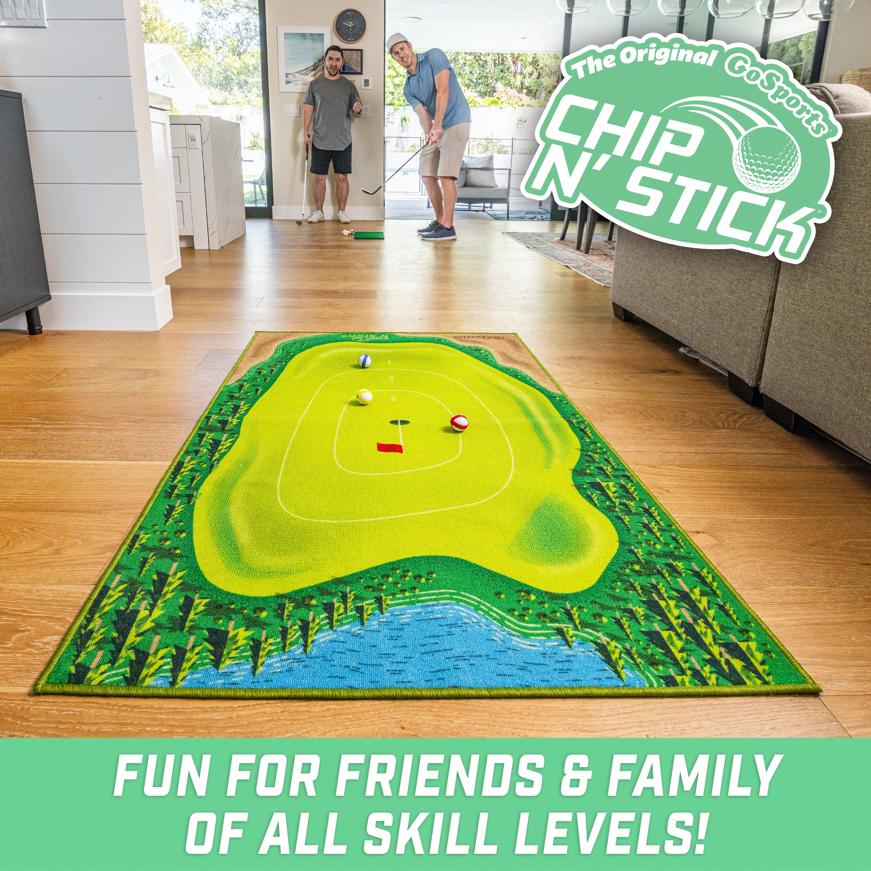 a rug with a golf hole on it