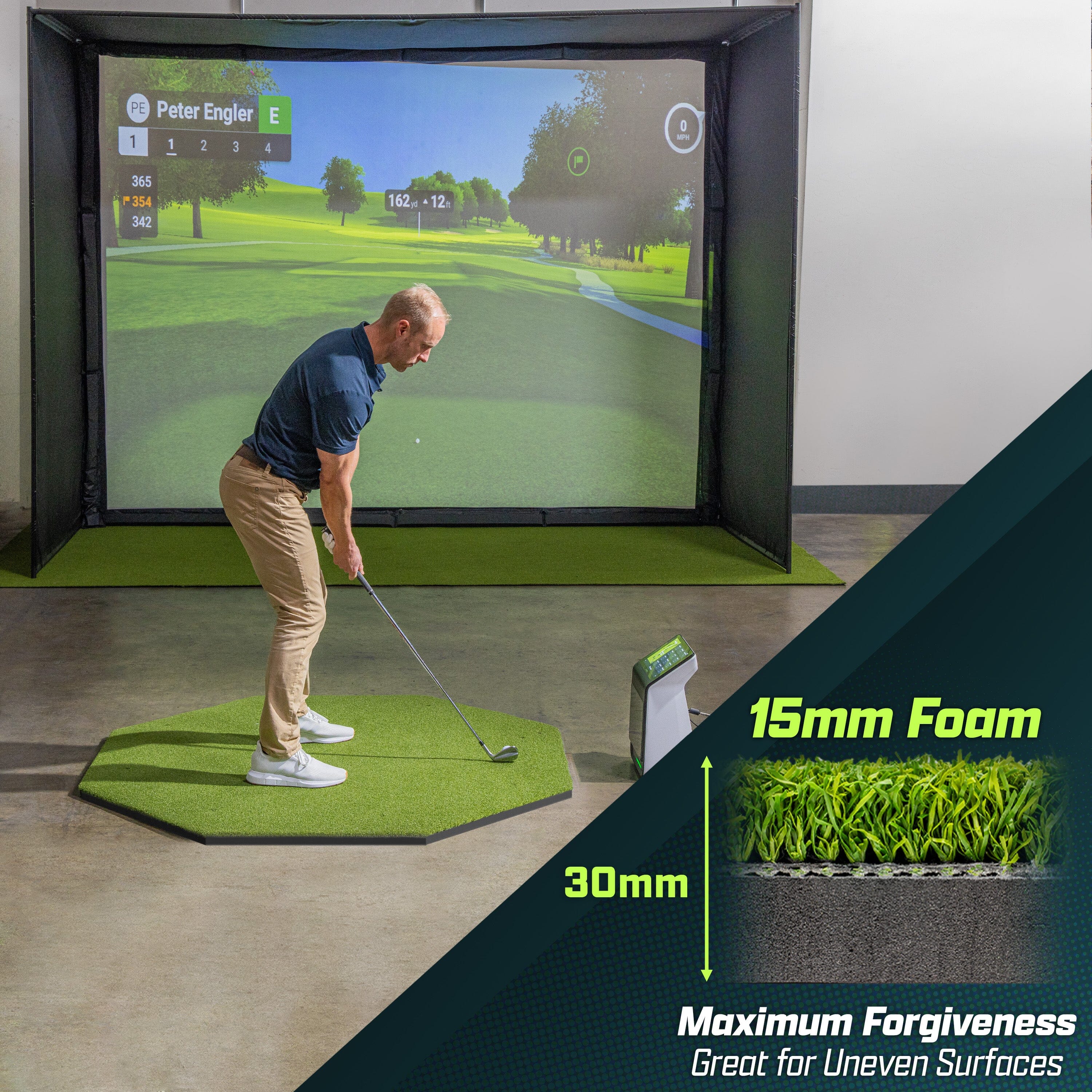 GoSports Golf Hitting Mat - ELITE 5 x 5 ft Octagon - 15 mm Artificial Turf Training Mat for Indoor/Outdoor Swing Practice, Includes 3 Rubber Tees Golf GoSports 