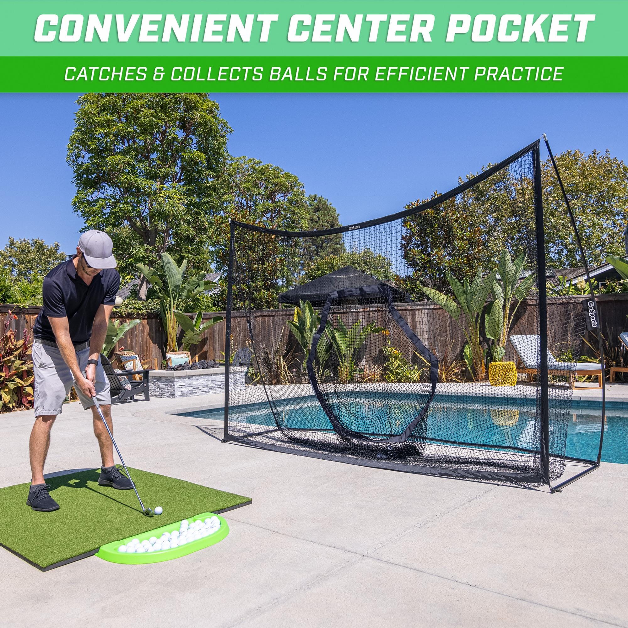 a man putting a golf ball into a net