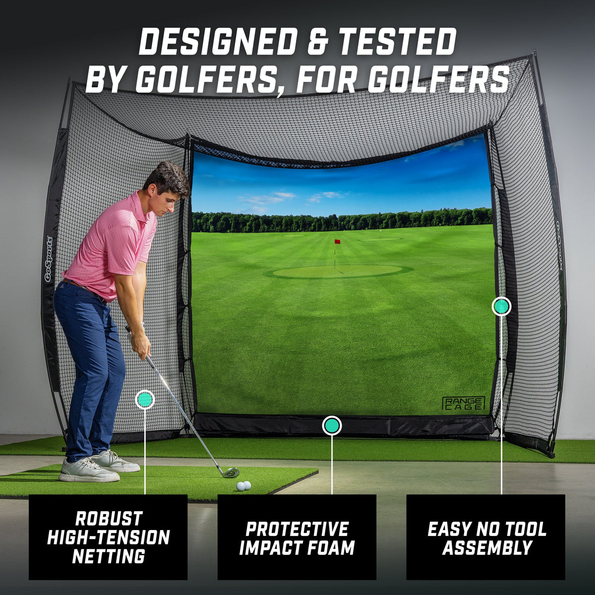 GoSports Range Cage 10 ft x 8 ft Golf Practice Hitting Net with Impact ...