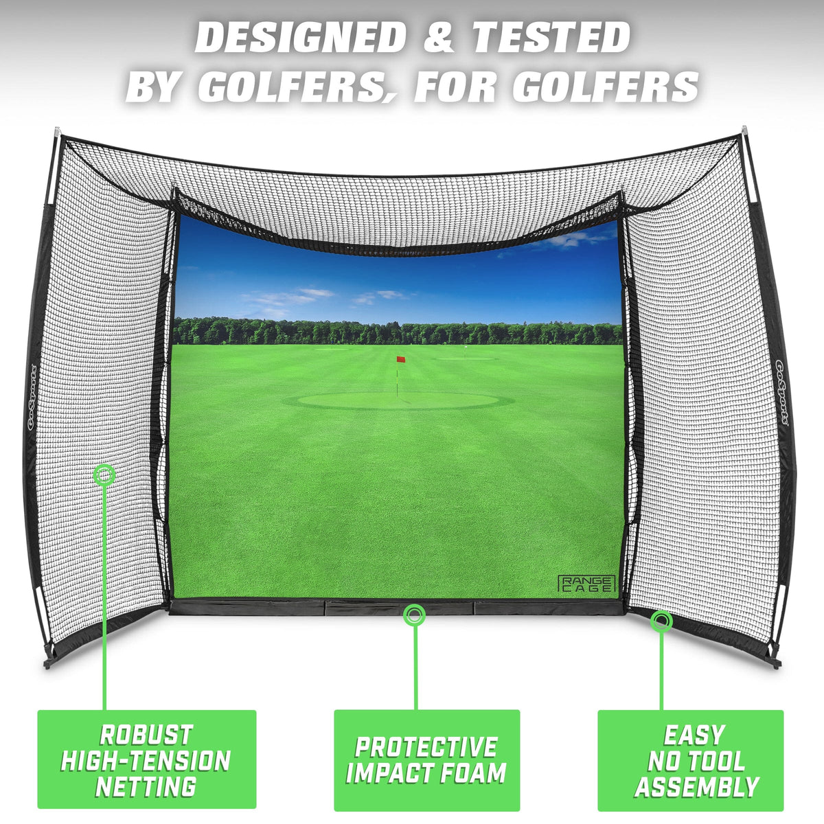 GoSports Range Cage 10 ft x 8 ft Golf Practice Hitting Net with Impact